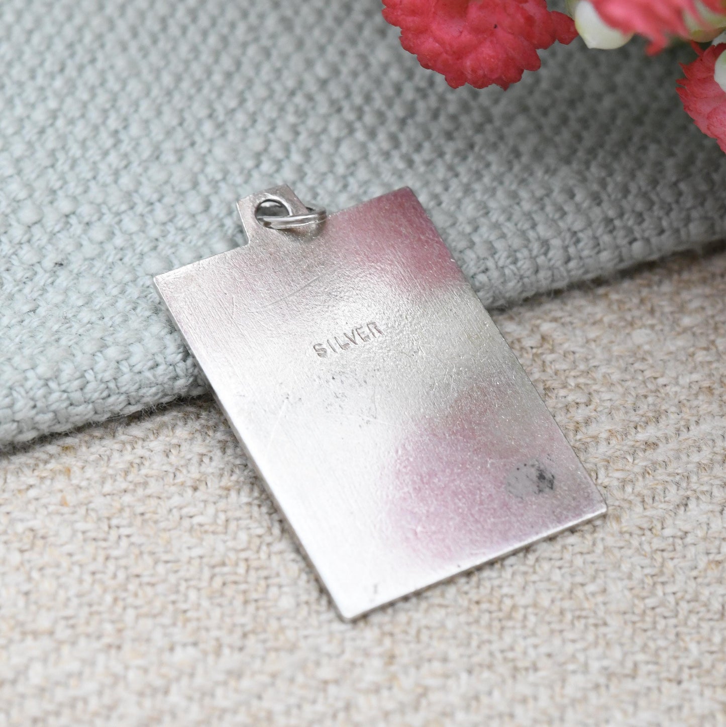 Vintage Sterling Silver St. Christopher Pendant - Rectangle Shape Border | Patron Saint of Travelling | Christian Religious Jewellery