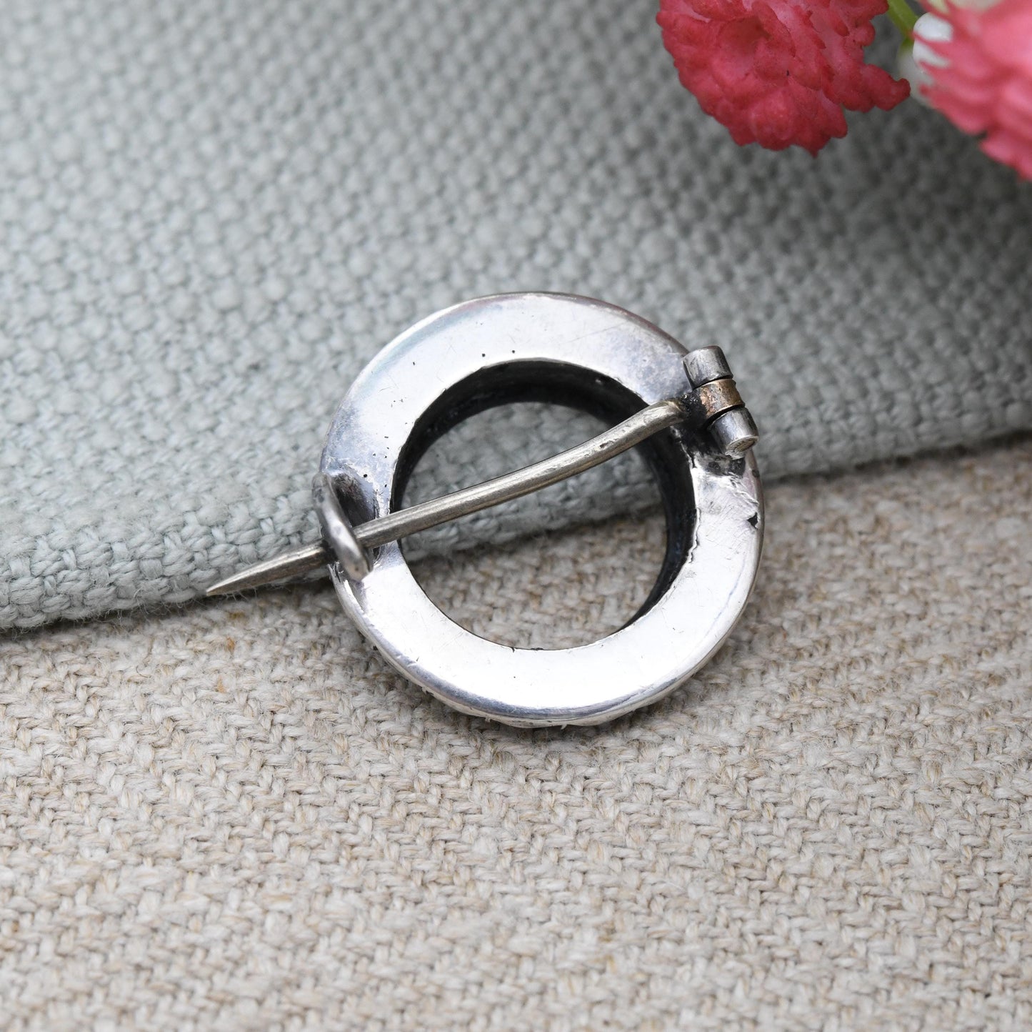 Antique French Silver Paste Wreath Brooch - Victorian Period Circle with Sparkly Clear Stones | Extended Pin | Cocktail Dress Jewellery