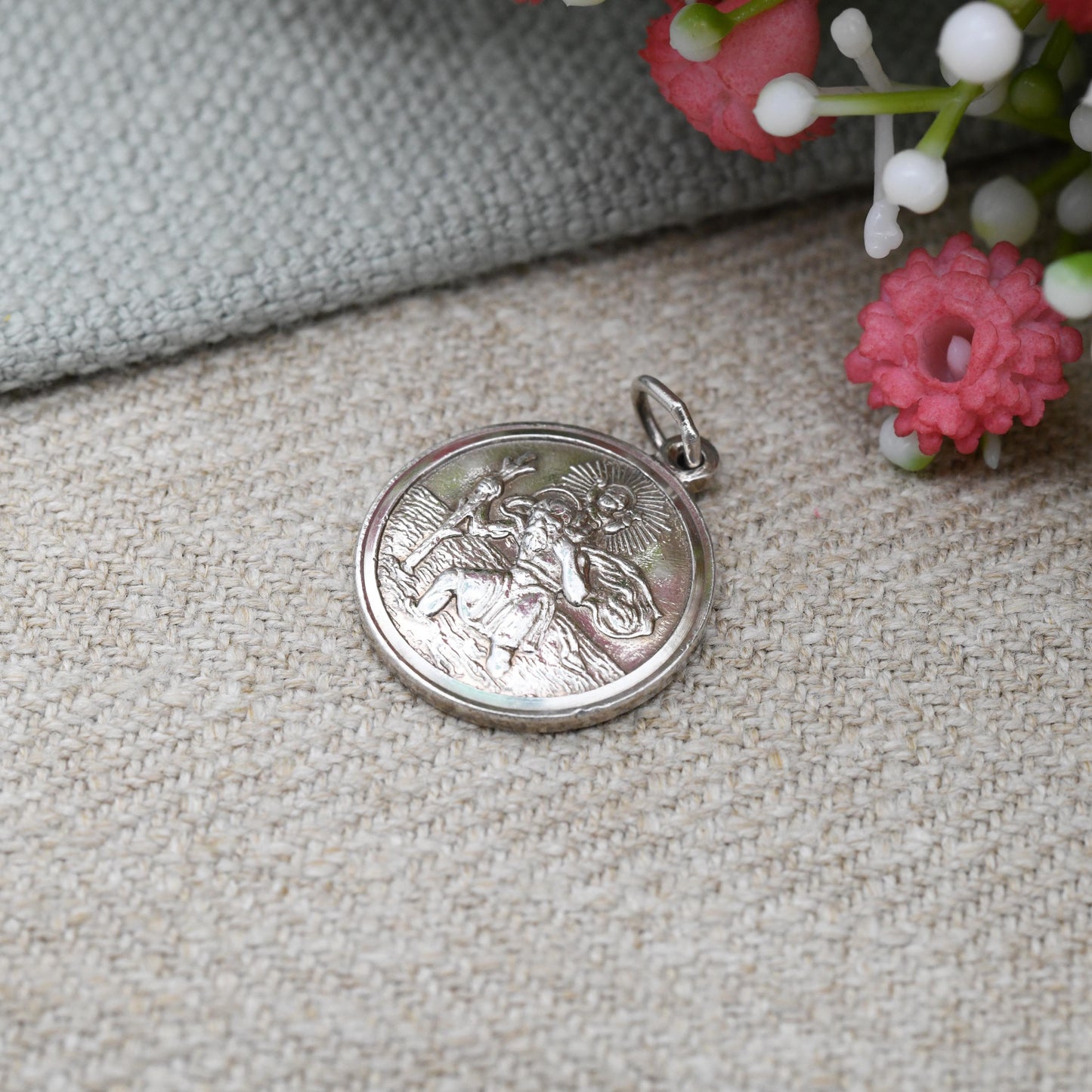 Vintage Sterling Silver St. Christopher Pendant with Plane Ship Car - Patron Saint of Travellers | Gift for Adventurer | Protect Us