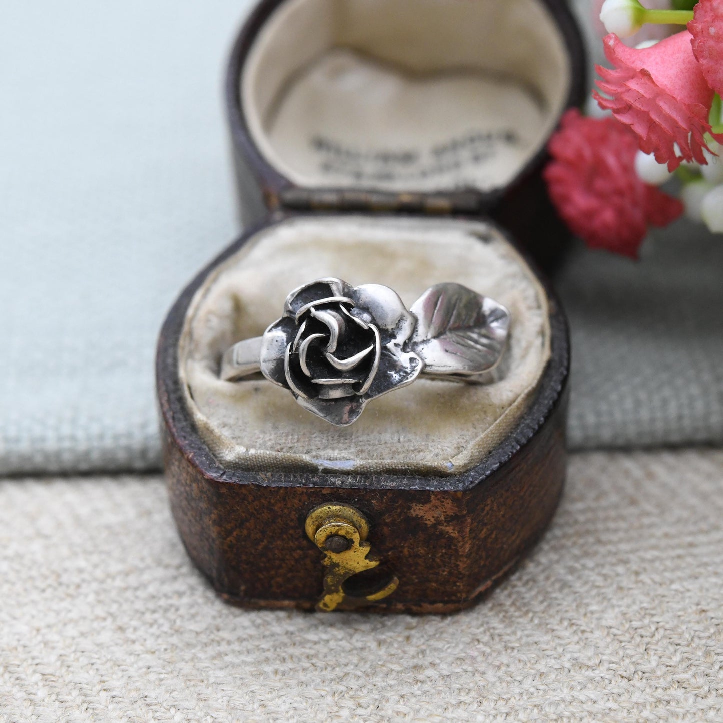 Vintage Sterling Silver Rose Ring - Detailed Flower Floral Shape | Pretty Gift for Her | UK Size - O 1/2 | US Size - 7 1/2