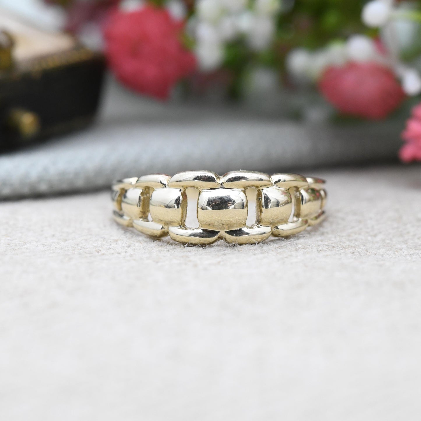 Vintage 9ct Gold Chain Link Band Ring 2002 - Open Knotted Band Box Chain Style | Unisex Band Ring QVC | UK Size - T | US Size - 9 1/2