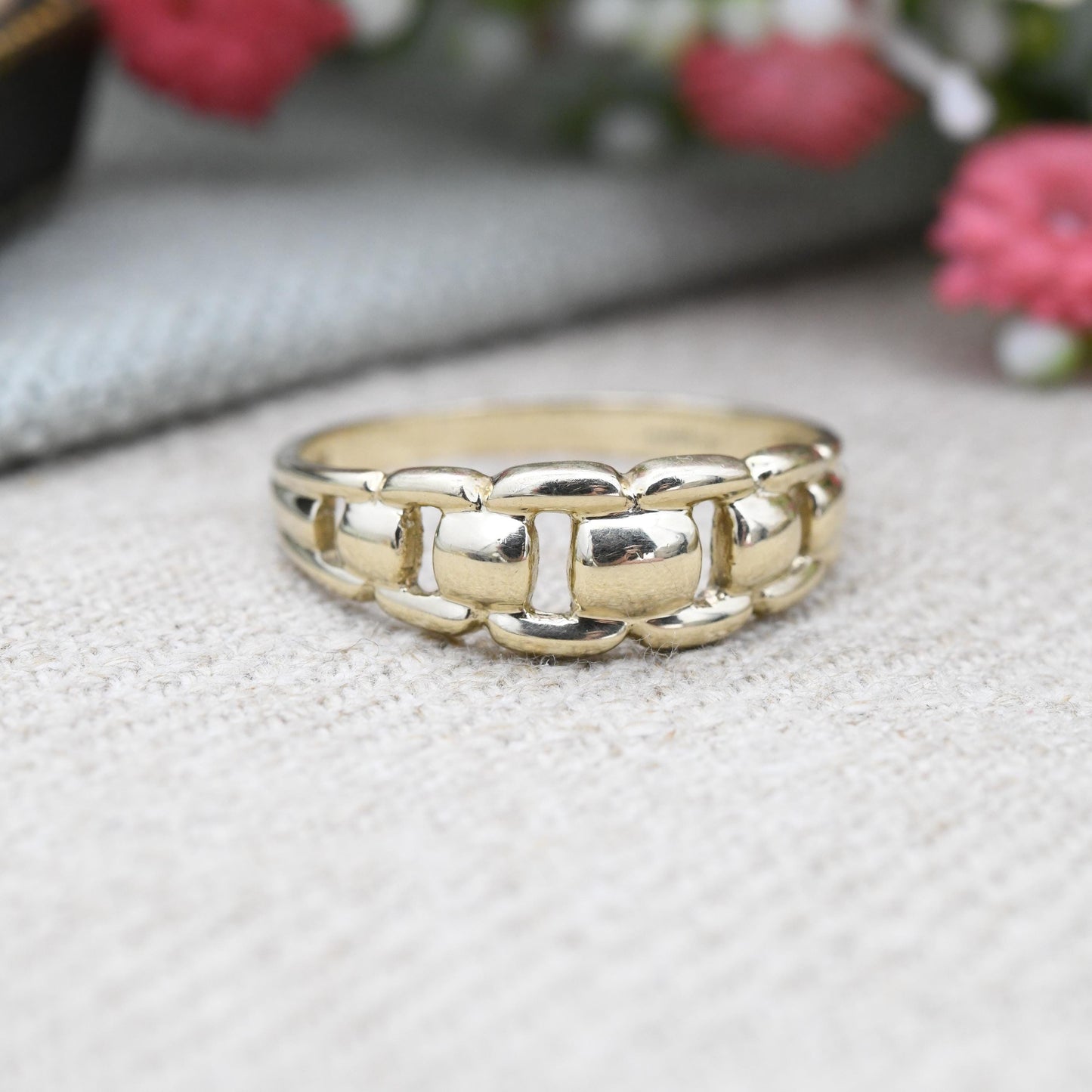 Vintage 9ct Gold Chain Link Band Ring 2002 - Open Knotted Band Box Chain Style | Unisex Band Ring QVC | UK Size - T | US Size - 9 1/2