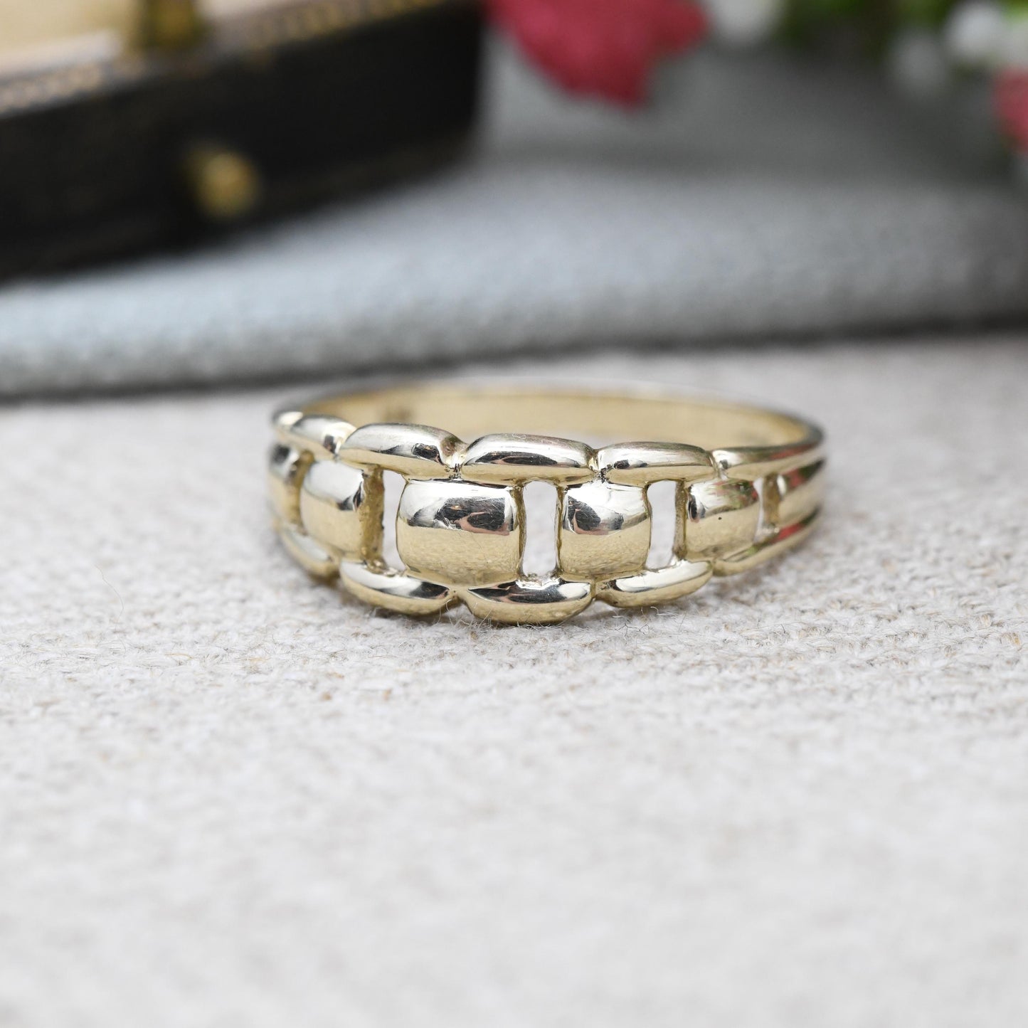 Vintage 9ct Gold Chain Link Band Ring 2002 - Open Knotted Band Box Chain Style | Unisex Band Ring QVC | UK Size - T | US Size - 9 1/2