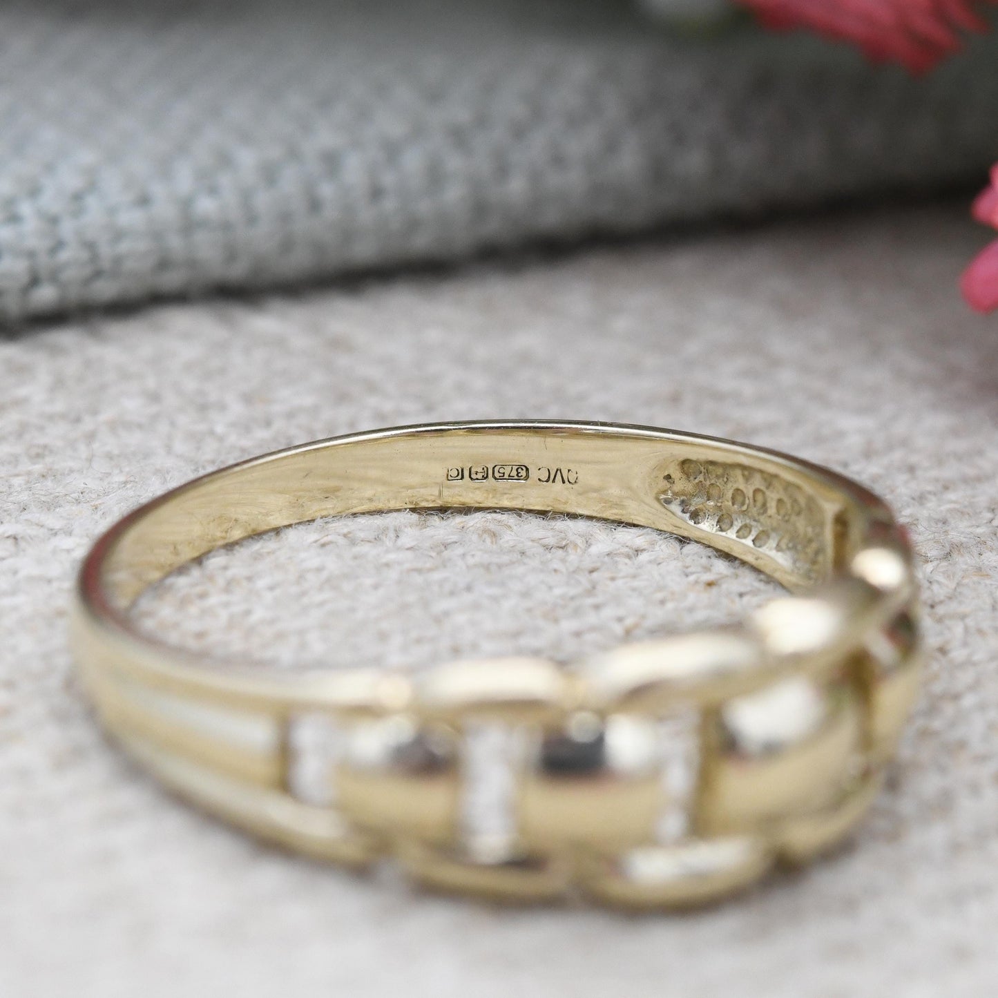 Vintage 9ct Gold Chain Link Band Ring 2002 - Open Knotted Band Box Chain Style | Unisex Band Ring QVC | UK Size - T | US Size - 9 1/2