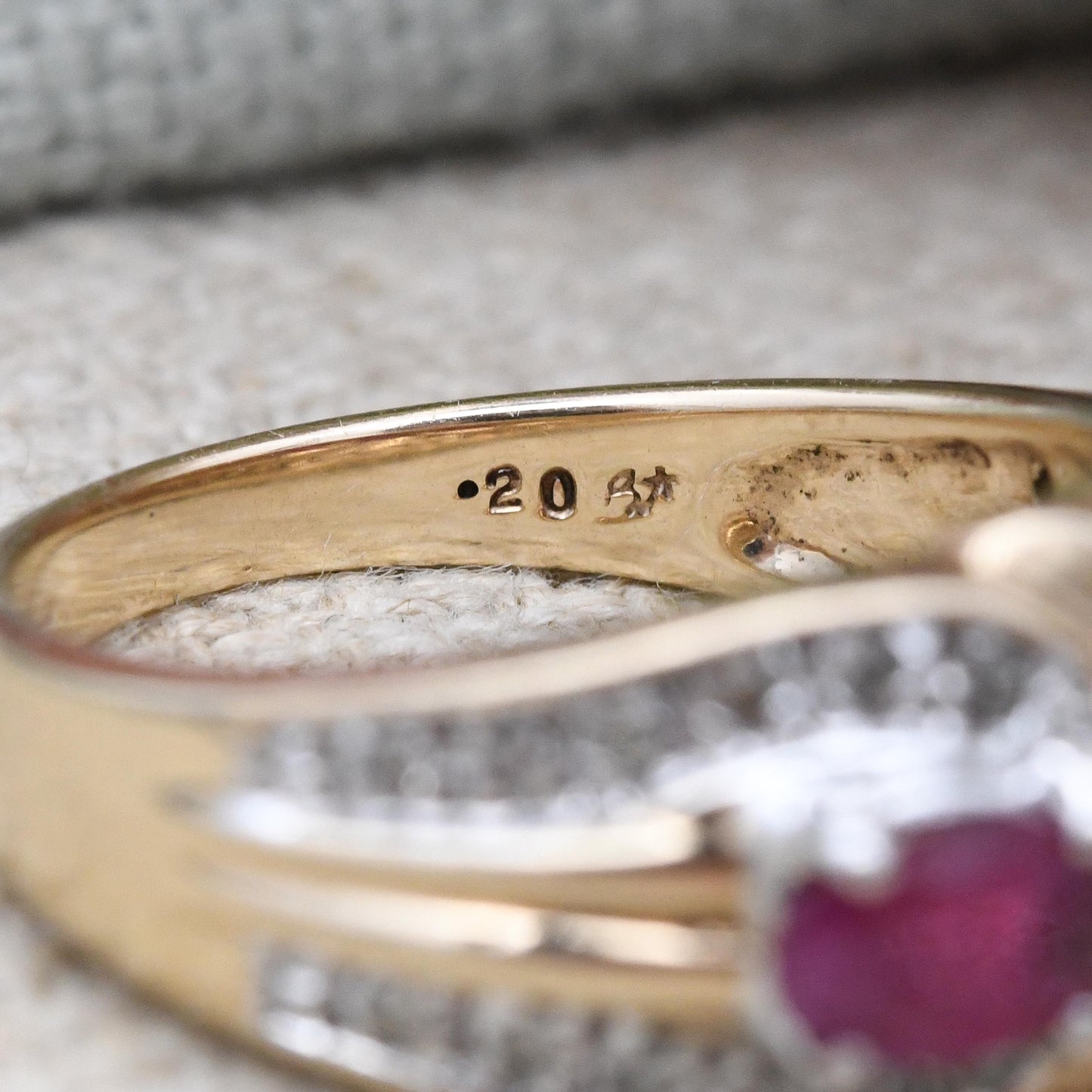Vintage 9ct Gold Ruby and Diamond Statement Ring - Three Stone Ruby Cocktail | .20 Carats 20 Points Diamonds | UK Size - N 1/2 | US Size - 7