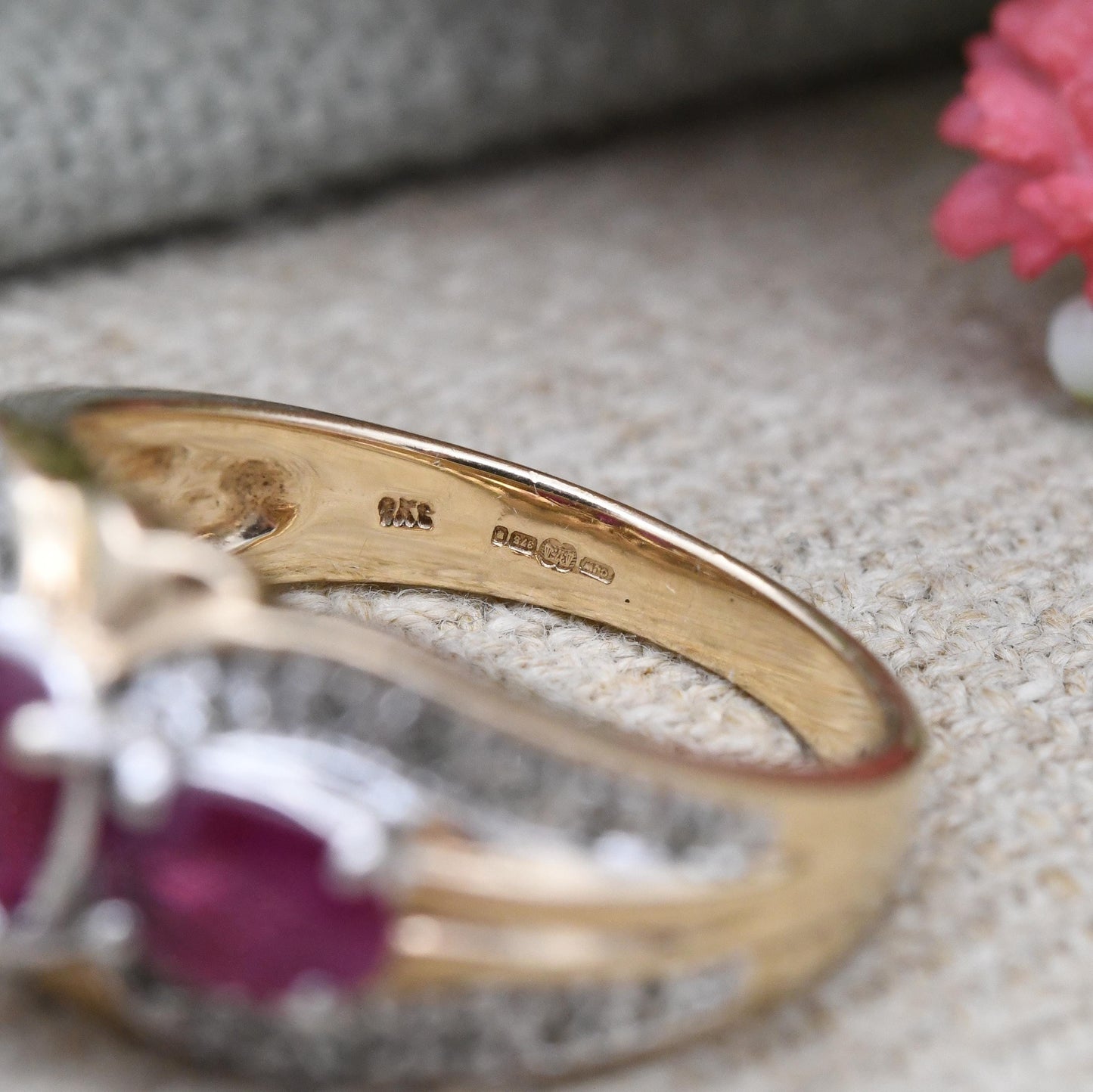 Vintage 9ct Gold Ruby and Diamond Statement Ring - Three Stone Ruby Cocktail | .20 Carats 20 Points Diamonds | UK Size - N 1/2 | US Size - 7