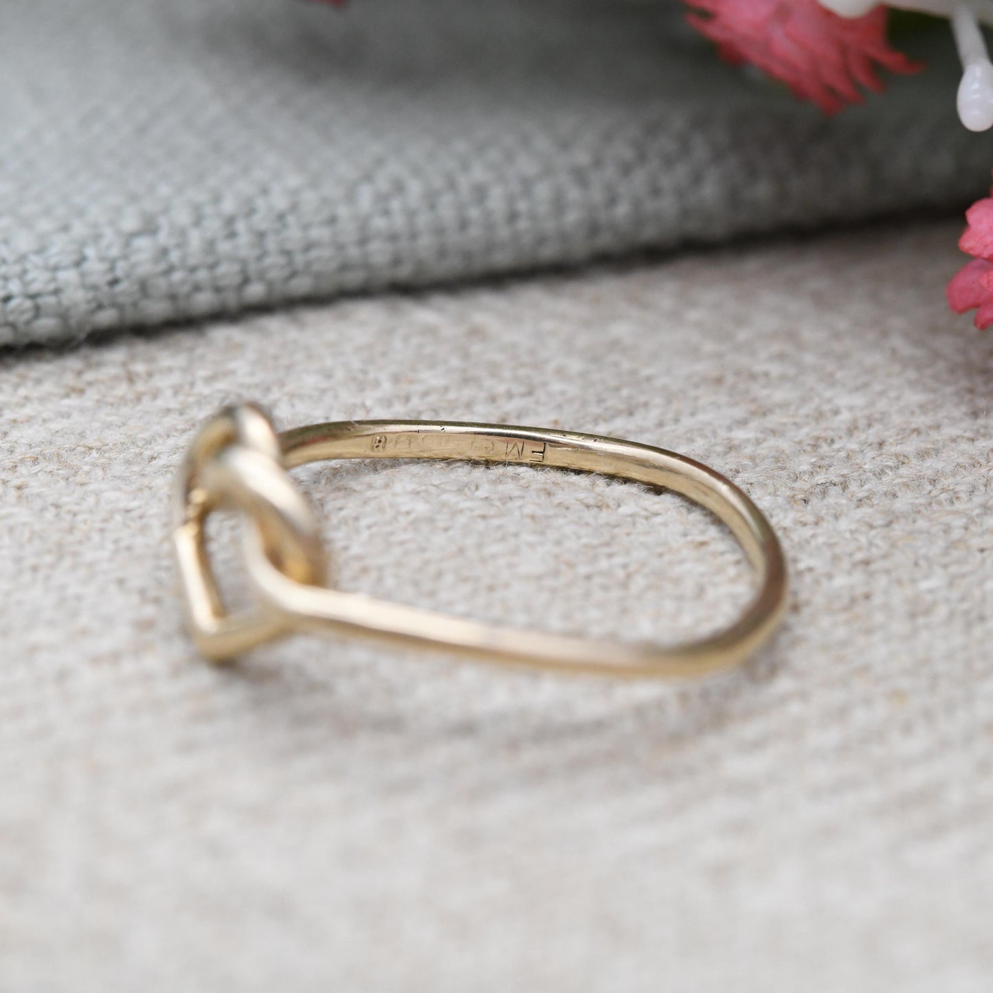 Vintage 9ct Gold Heart Knot Ring 1976 by Fred Manshaw - Open Love Heart Design Mid-Century | Sentimental Gift | UK Size - P 1/2 US Size - 8