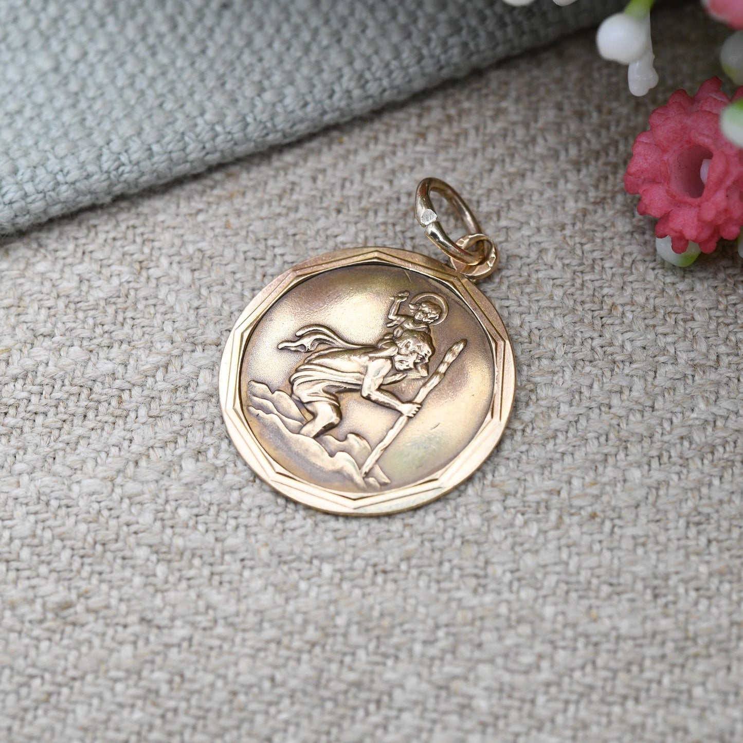 Vintage 9ct Gold St Christopher Pendant 1980 by Slade and Kempton S&K - Protect Us Patron Saint of Travellers Jewellery Gift for Adventurer