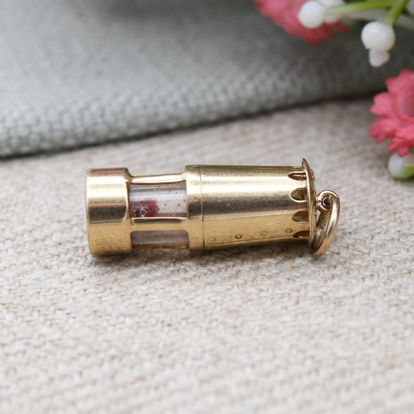 Vintage 9ct Gold Miner's Lamp Charm Pendant 1985 with Glass and Wick - Quality Solid Gold Charm for Bracelet Necklace Stack