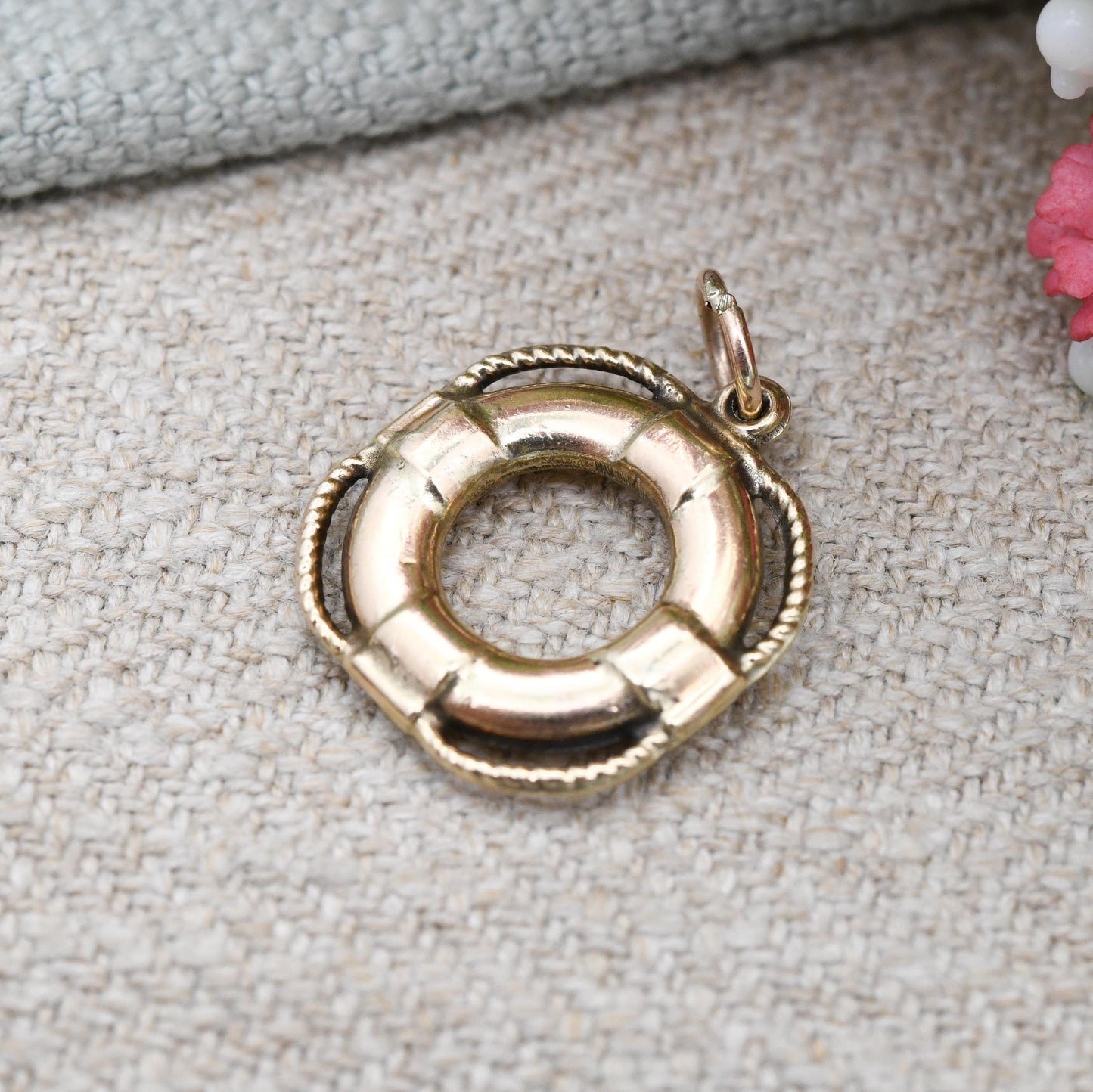 Vintage 9ct Gold Life Preserver Charm Pendant 1972 - Lifebuoy Lifeguard Life Saver Boat Sailing Gift | Quirky Charm Bracelet Charm Necklace