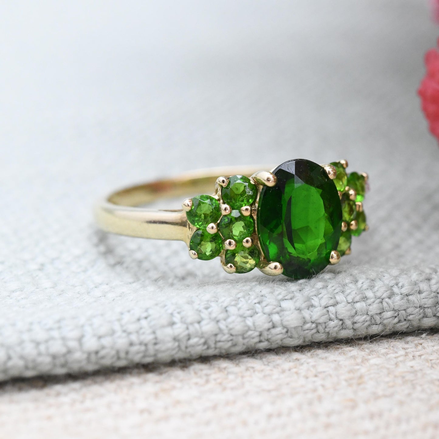 9ct Gold Chrome Diopside Statement Ring 2005 - Occasional Dress Ring | Big Green Gemstone Jewellery Gift | UK Size - Q 1/2 | US Size - 8 1/4