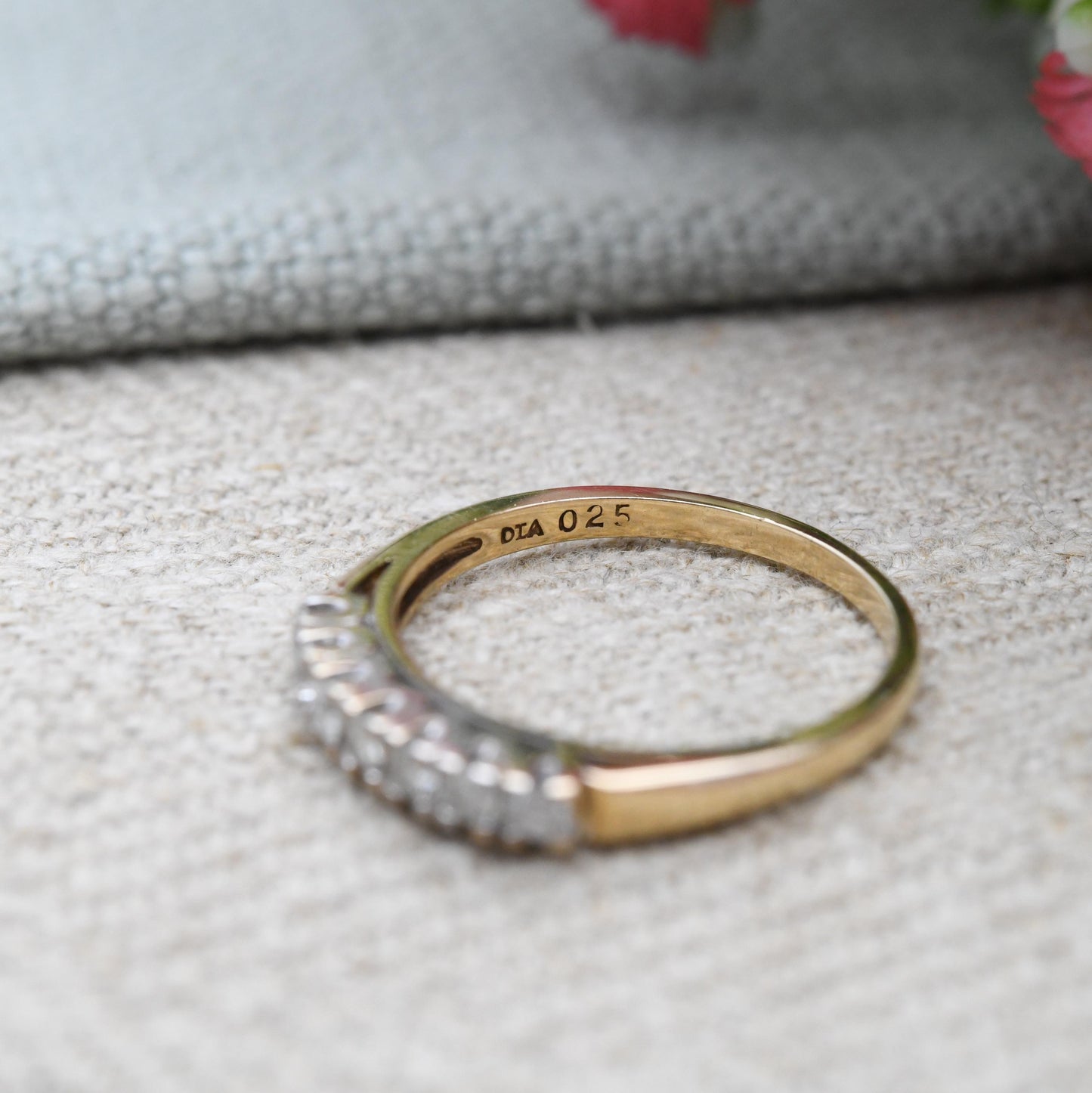 Vintage 9ct Gold Diamond Ring 25 Points .25 Carats - Half Eternity Engagement Wedding Band Stacking Ring | UK Size - L | US Size - 5 3/4