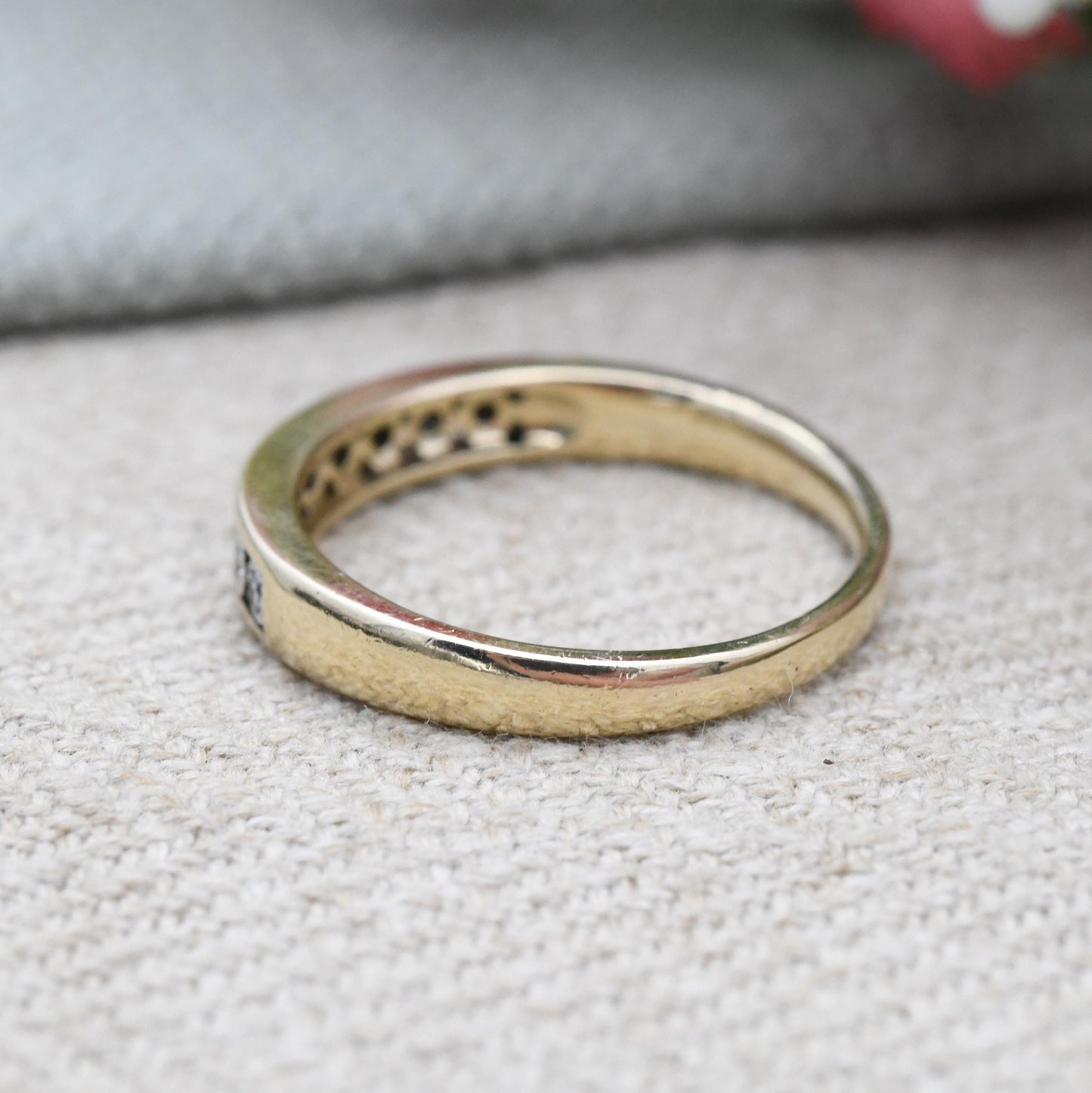 Vintage 9ct Gold Diamond Flush Half Eternity Ring - Channel Illusion Engagement Wedding Band Stacking Ring | UK Size - P | US Size - 7 1/2
