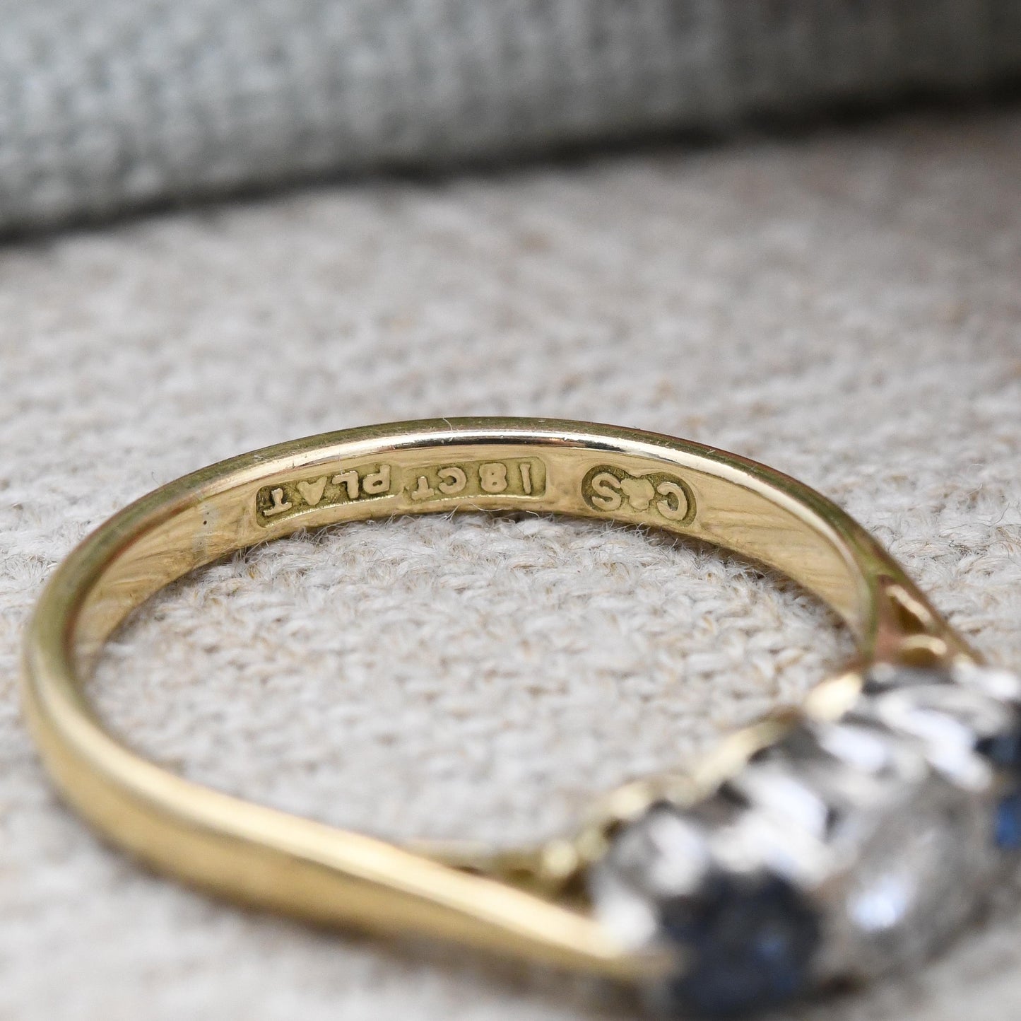 Vintage Diamond and Sapphire Three Stone Ring 18ct Gold and Platinum Trilogy - Blue Engagement Ring | UK Size - I | US Size - 4 1/4