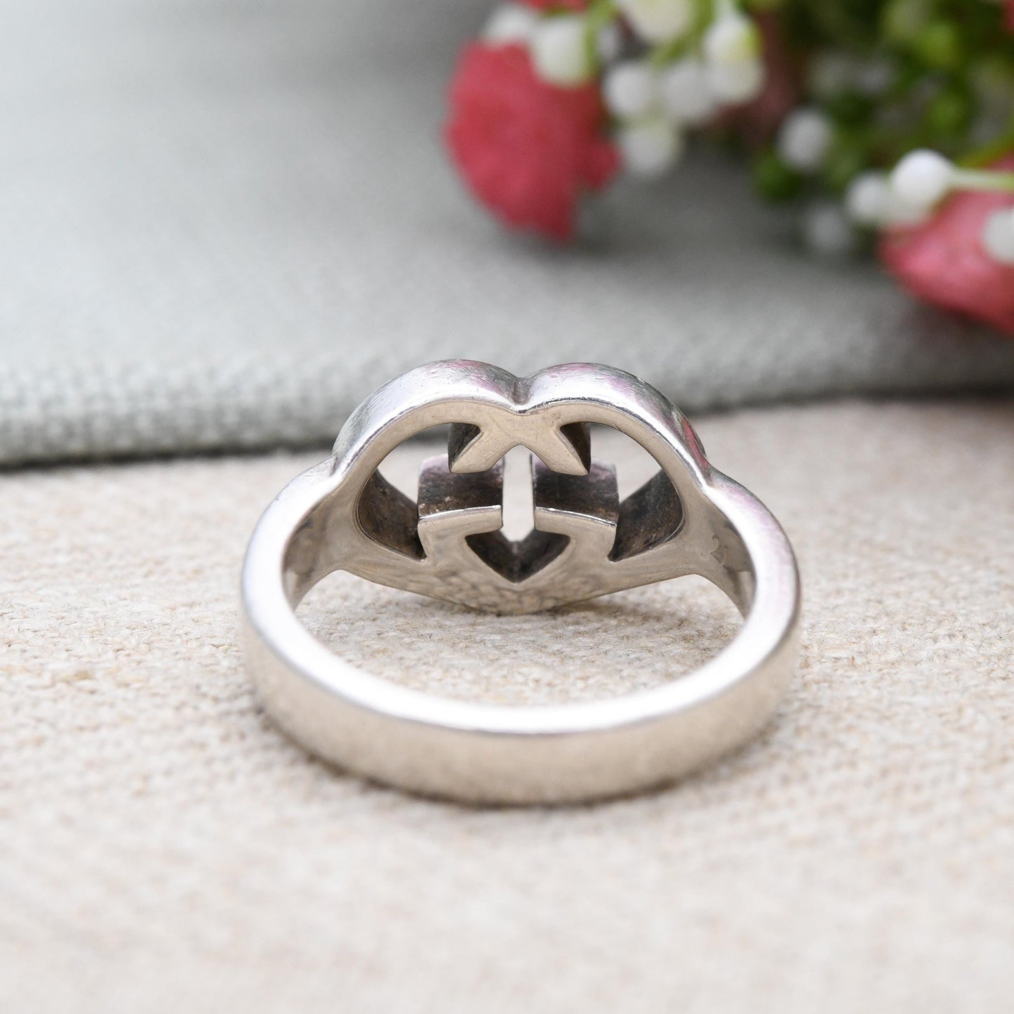 Gucci Love Heart Interlocking G Ring Sterling Silver - Signed Designer Chunky Heart Signet Ring Running Ring | UK Size - T | US Size - 9 1/2
