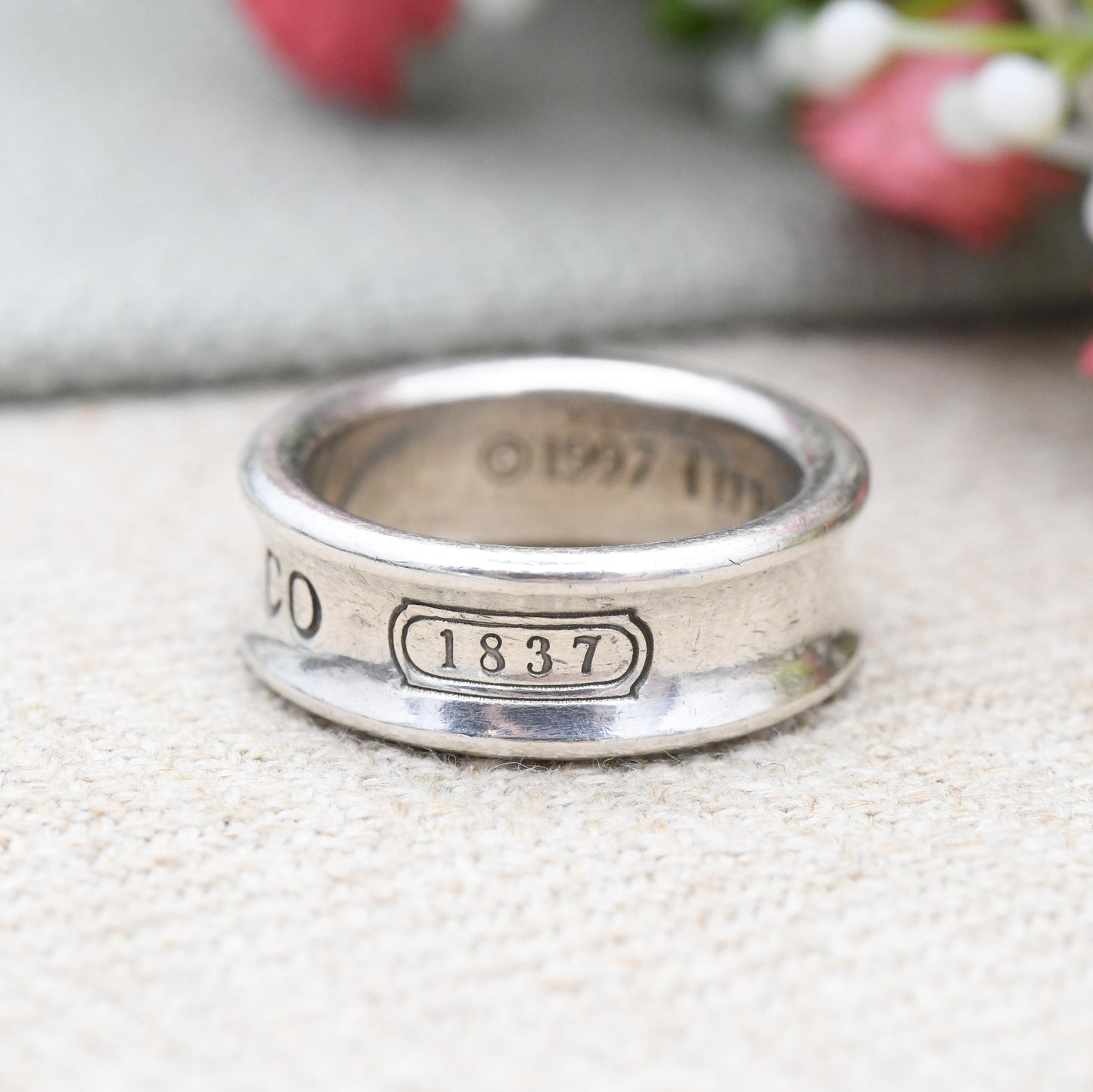Vintage Tiffany 1837 Sterling Silver Ring T & Co 1997 - Designer Date Band Ring | Everyday Silver Jewellery | UK Size - K | US Size - 5 1/4