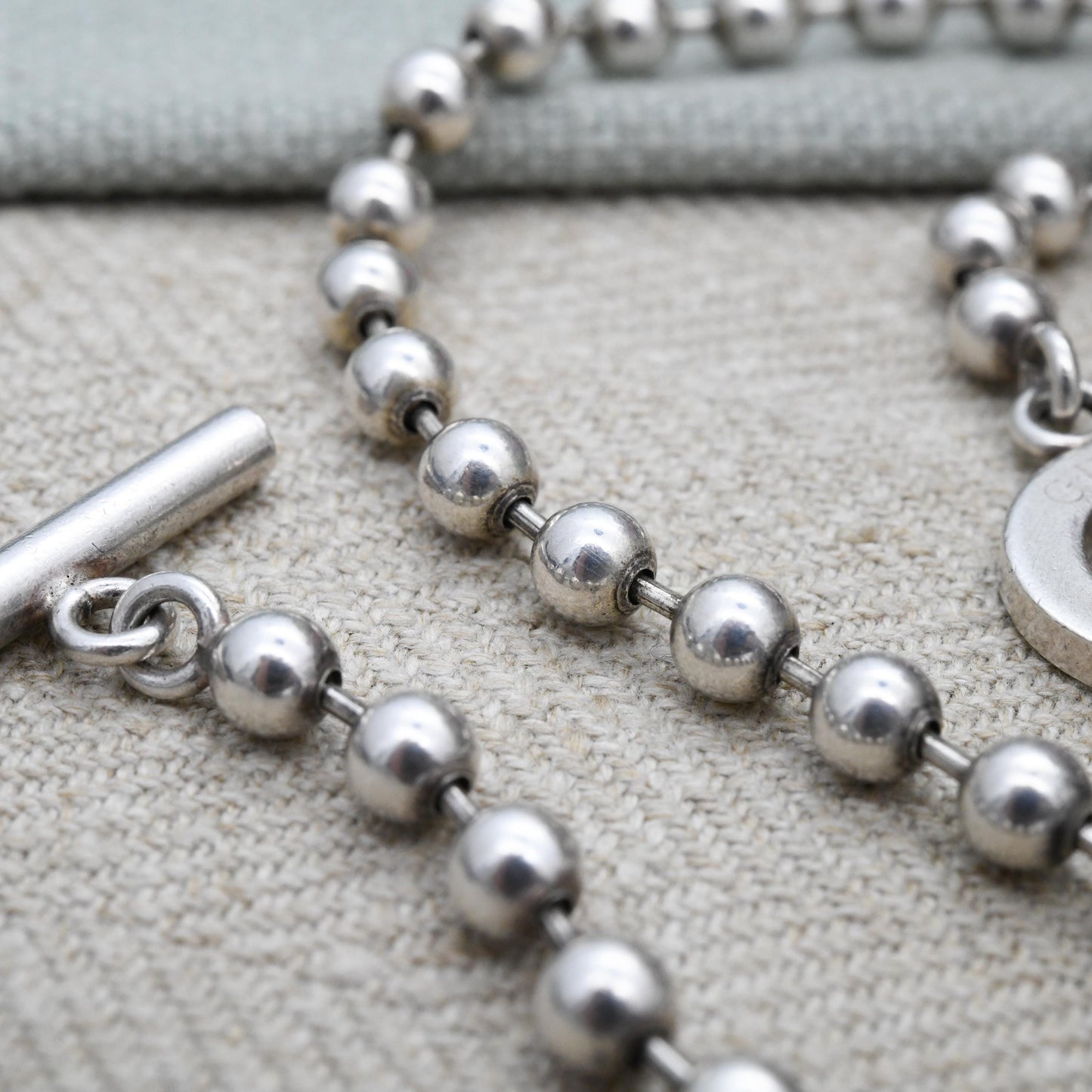 Gucci Boule Necklace ONLY Sterling Silver with Toggle and Ring Clasp - Beaded Popcorn Ball Chain | T-Bar Clasp | Italian Signed Designer