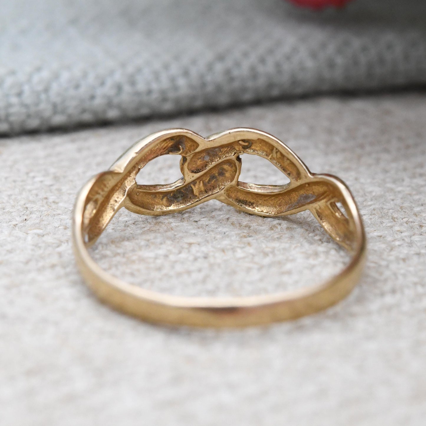Vintage 9ct Gold Diamond Lovers Knot Ring 1994 - Crossover Knotted Band Pretty Stacking Ring Jewellery Gift | UK Size - N 1/2 | US Size - 7
