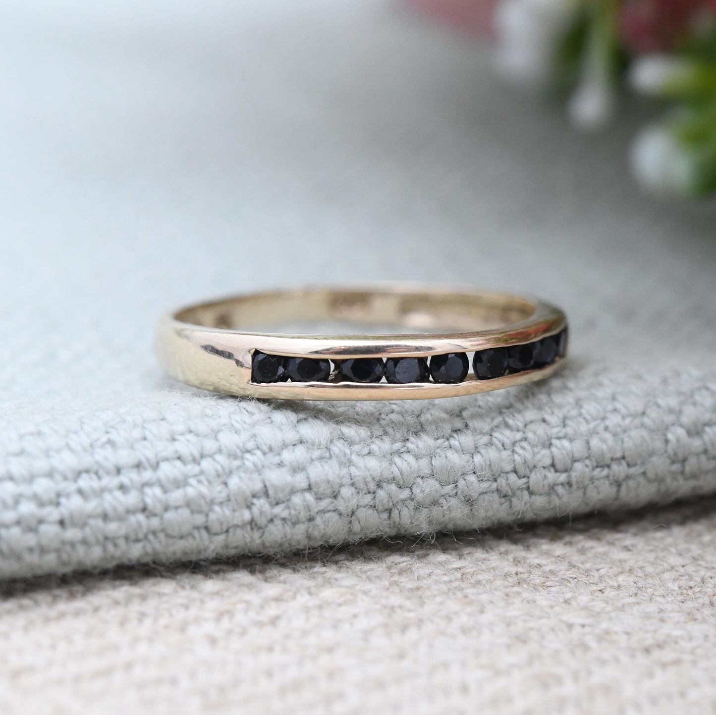 Vintage 9ct Gold Sapphire Half Eternity Ring Channel Set - Blue Gemstone Stacking Ring Anniversary Gift | UK Size - O 1/2 US Size - 7 1/2