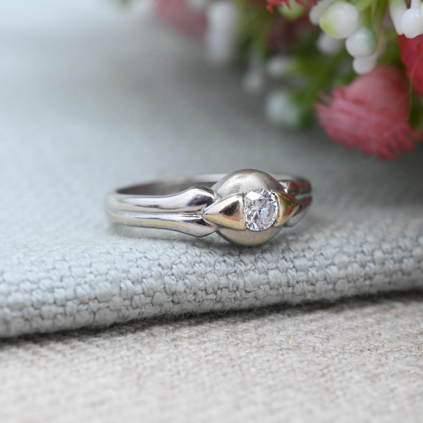 Vintage 18ct Gold Diamond Solitaire Ring 1998 0.22 Carats - White Gold and Yellow Gold Single Stone Engagement | UK Size - L US Size - 5 3/4