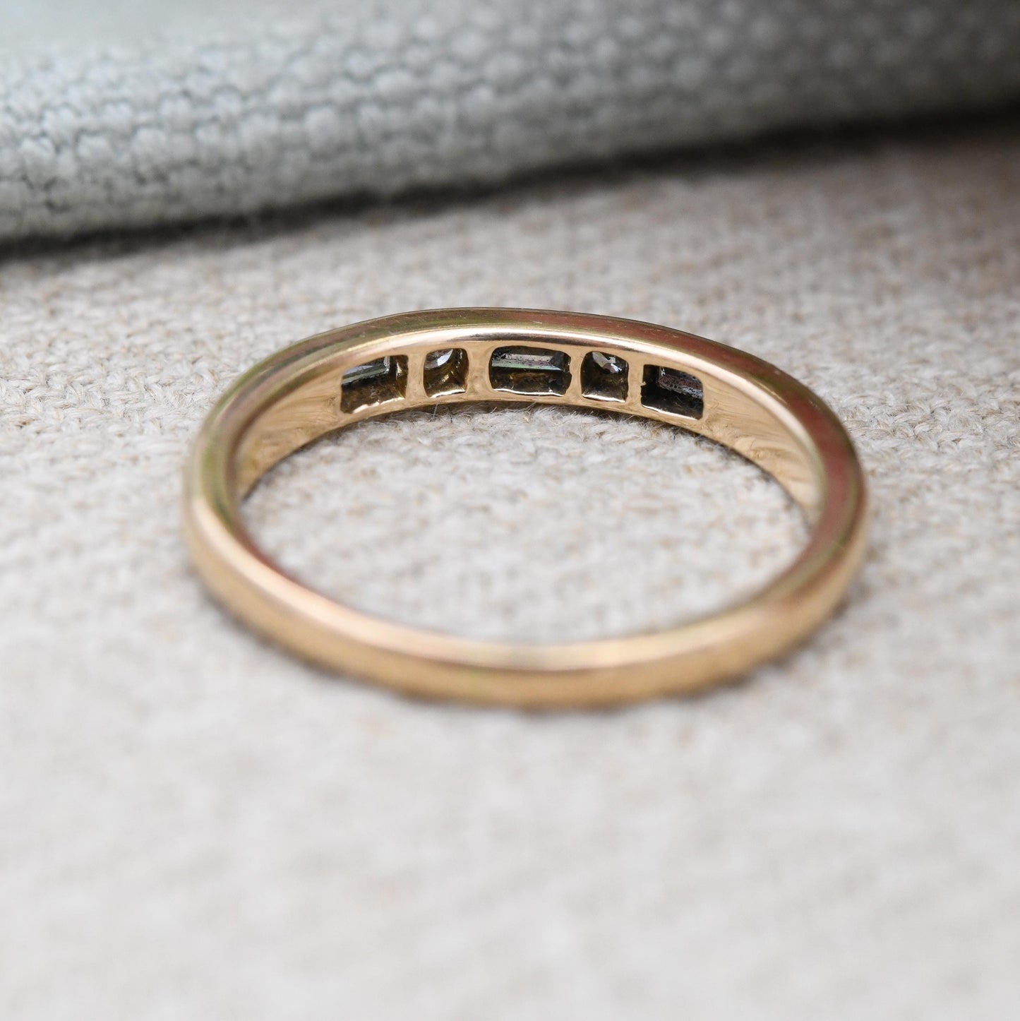 Vintage 18ct Gold Diamond Ring Flush Setting - Alternating Cut Baguette Round Engagement Stacking Band | UK Size - M 1/2 | US Size - 6 1/2