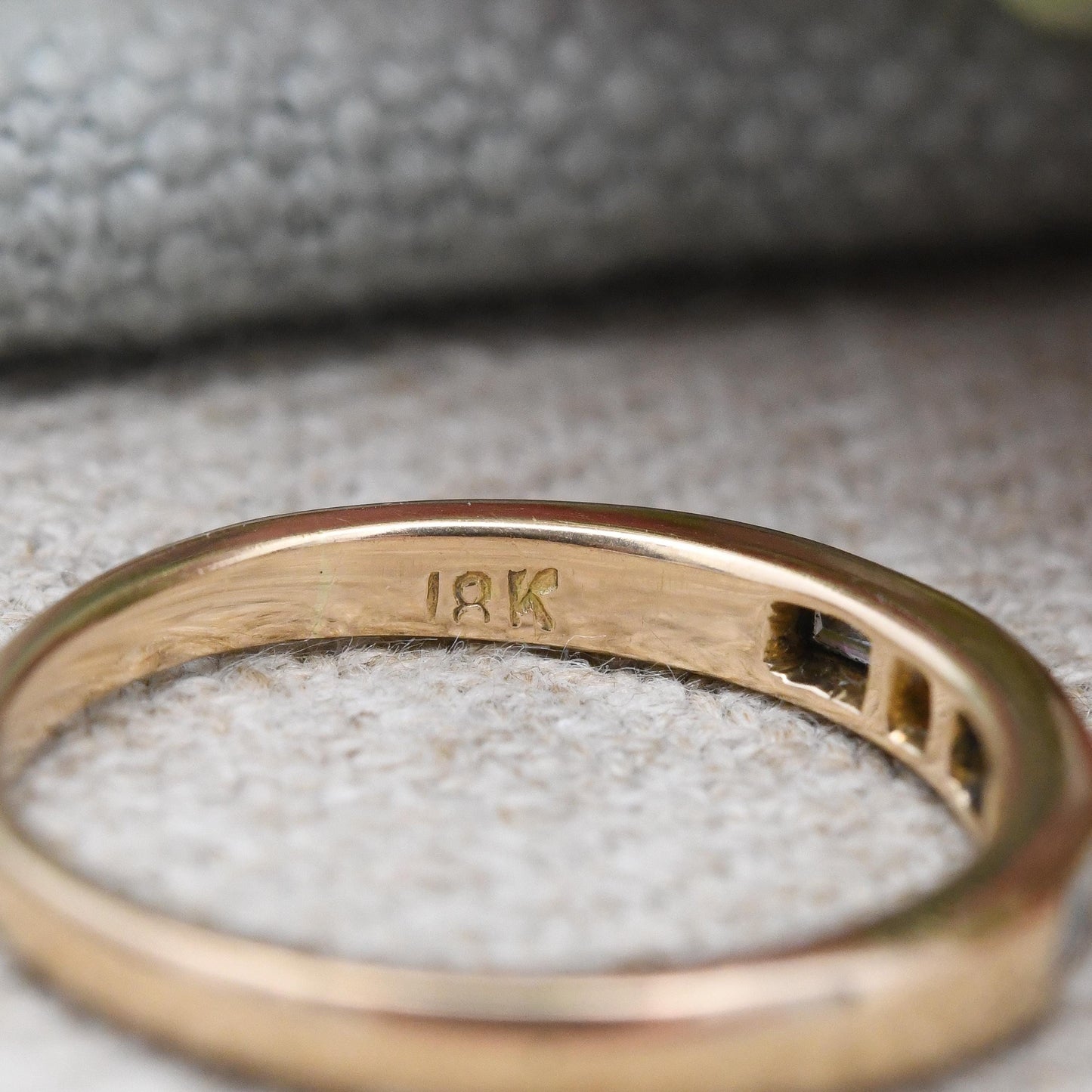 Vintage 18ct Gold Diamond Ring Flush Setting - Alternating Cut Baguette Round Engagement Stacking Band | UK Size - M 1/2 | US Size - 6 1/2