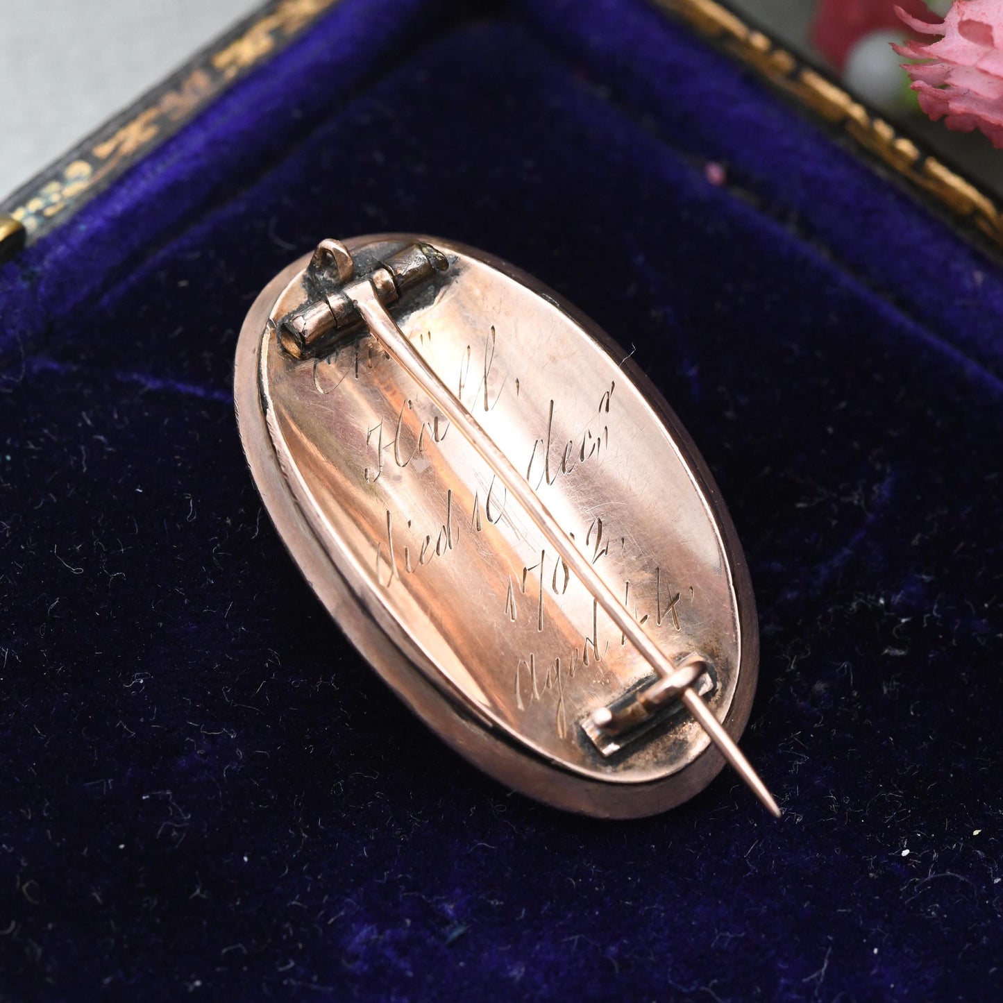 Antique Mourning Hair Brooch 12ct Gold Georgian Era 1782 Letter M - Hand Engraved Name Cha. Hall and Date 10 December | Hairwork Jewellery