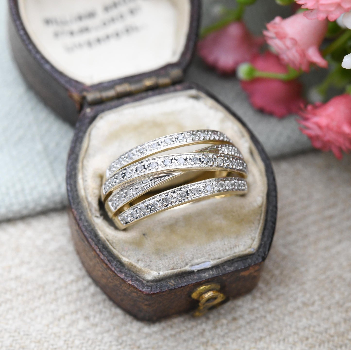 Vintage Multi Band Diamond Ring 9ct Gold Half Eternity .25 Carats 25 Points - Statement Chunky Band Ring Stack | UK Size - M US Size - 6 1/4