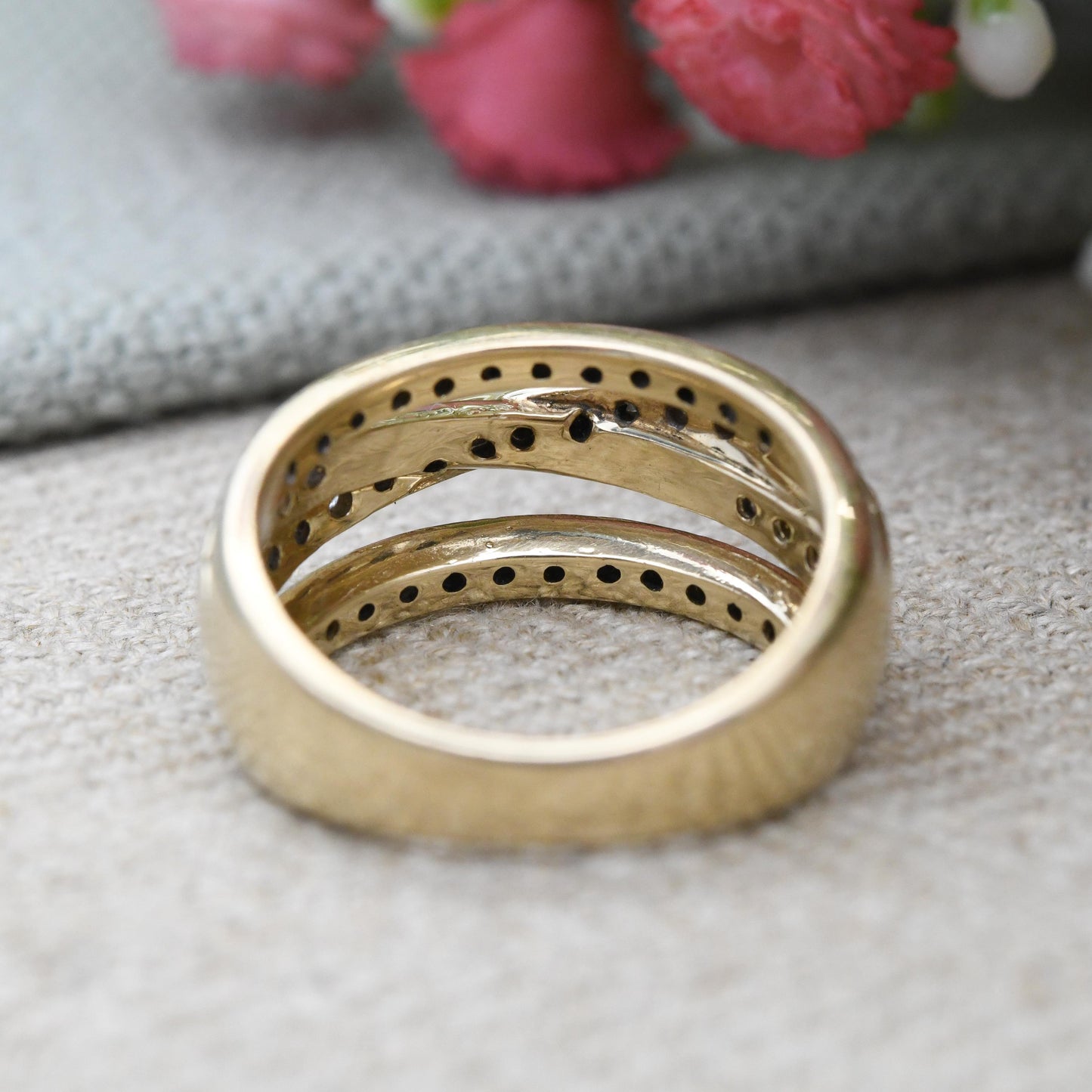 Vintage Multi Band Diamond Ring 9ct Gold Half Eternity .25 Carats 25 Points - Statement Chunky Band Ring Stack | UK Size - M US Size - 6 1/4