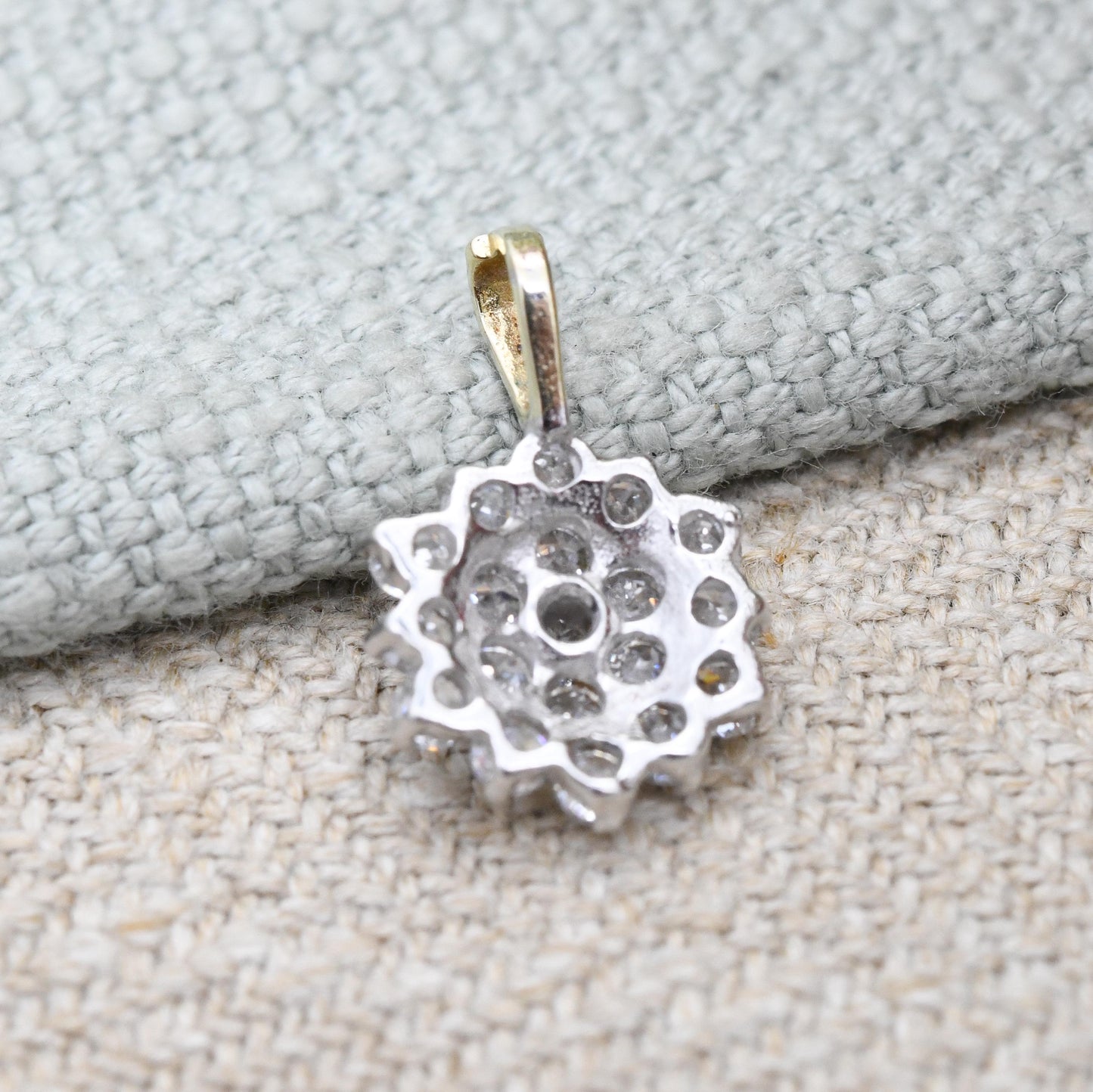 Vintage 9ct Gold Cubic Zirconia Cluster Pendant - Round Sparkly Clear Stones | Charm for Necklace Stack | Jewellery Gift for Her