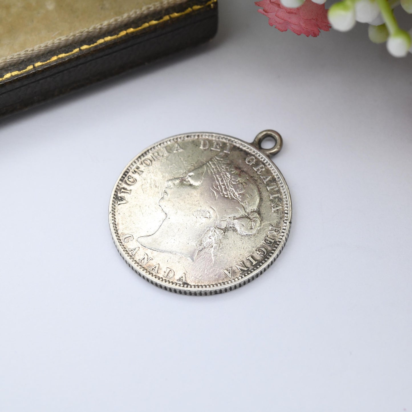 Antique Victorian 25 Cents Canada Coin 1872 Pendant Sterling Silver - Queen Victoria Silver Coin Jewellery | Maple Leaves Canadian Souvenir