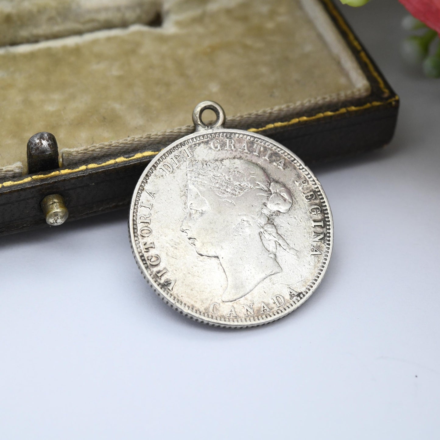 Antique Victorian 25 Cents Canada Coin 1872 Pendant Sterling Silver - Queen Victoria Silver Coin Jewellery | Maple Leaves Canadian Souvenir