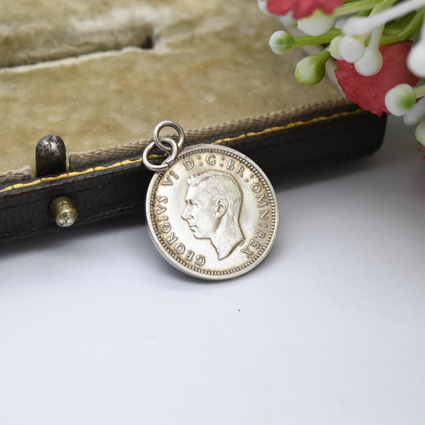 Vintage Silver George VI Threepence 1937 Coin Charm Pendant - Solid Silver Coin Jewellery