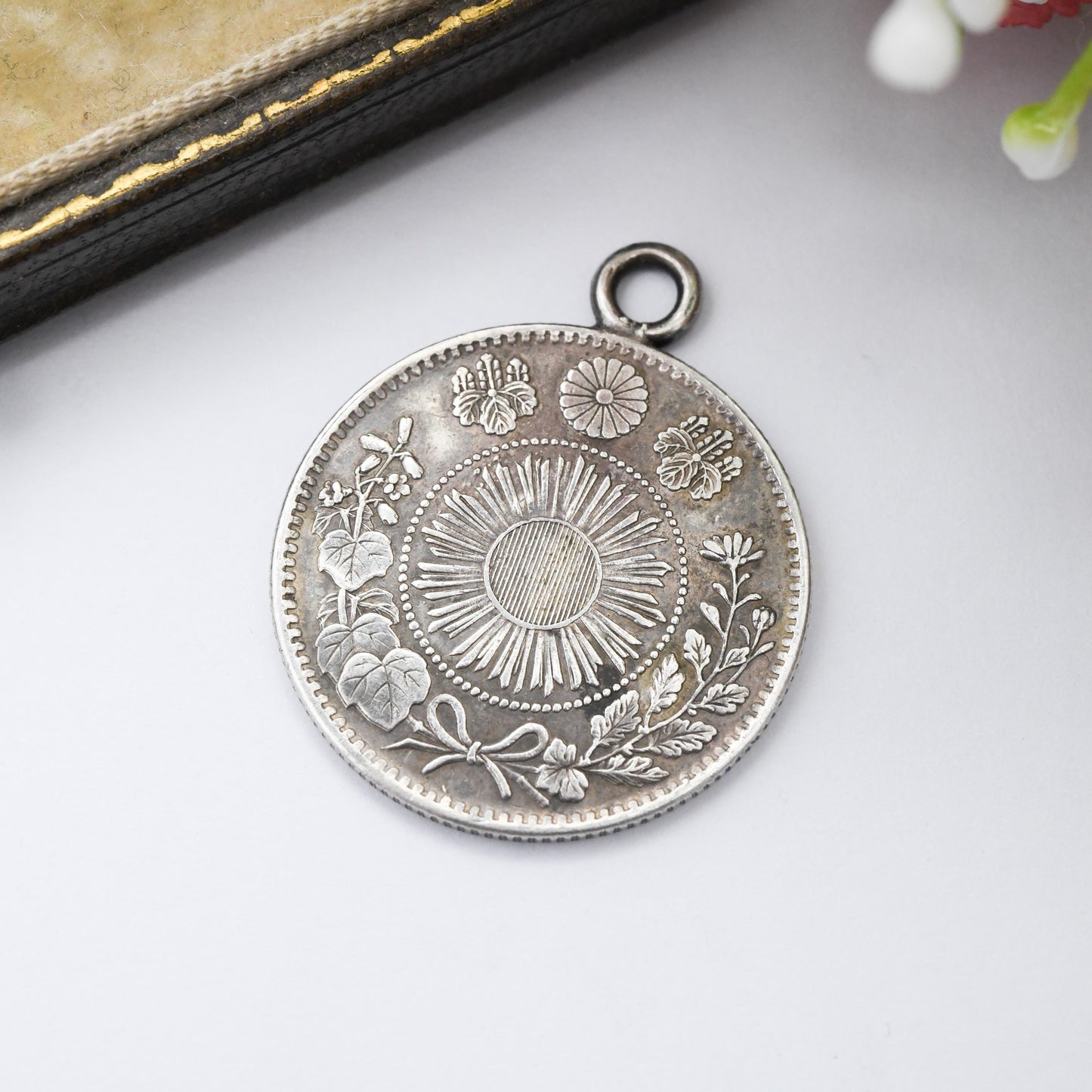 1871 Japanese 20 Sen Coin Silver Charm Pendant Antique Year 4 of Meji - Scarce Silver Coin Jewellery | Extremely Fine XF