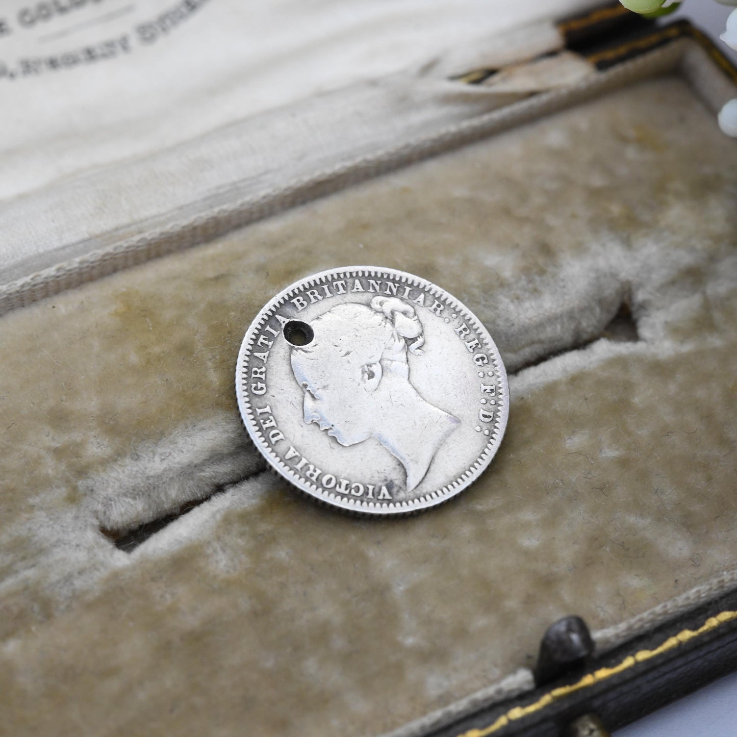 Antique Victorian Sterling Silver Six Pence 1877 Coin Charm Pendant - Queen Victoria Young Head | Solid Silver Coin Jewellery