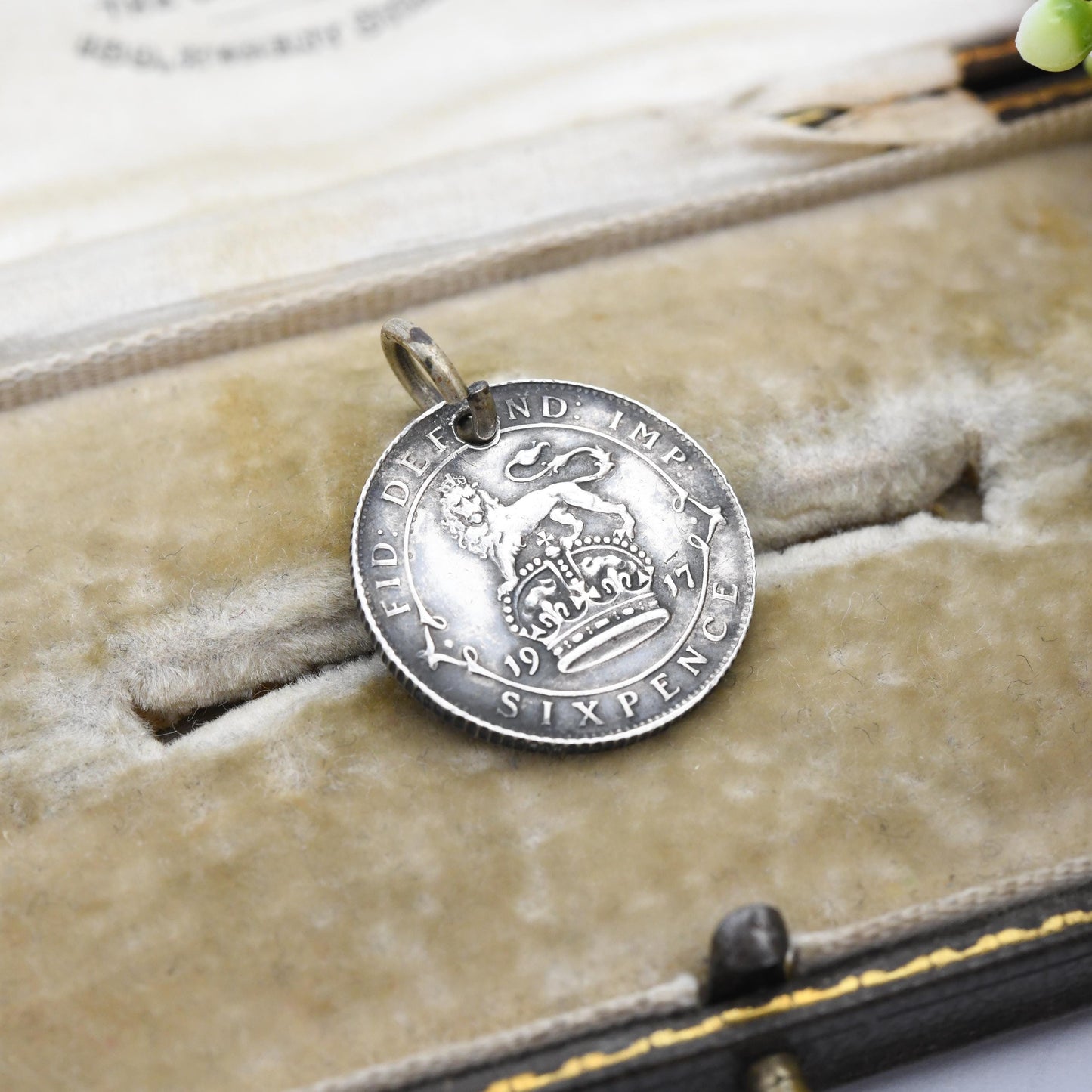 Antique Sterling Silver Love Token Esme Sixpence Coin Charm Pendant 1917 George V - Personalised Esmé Gift | Hand Enngraved Name Charm