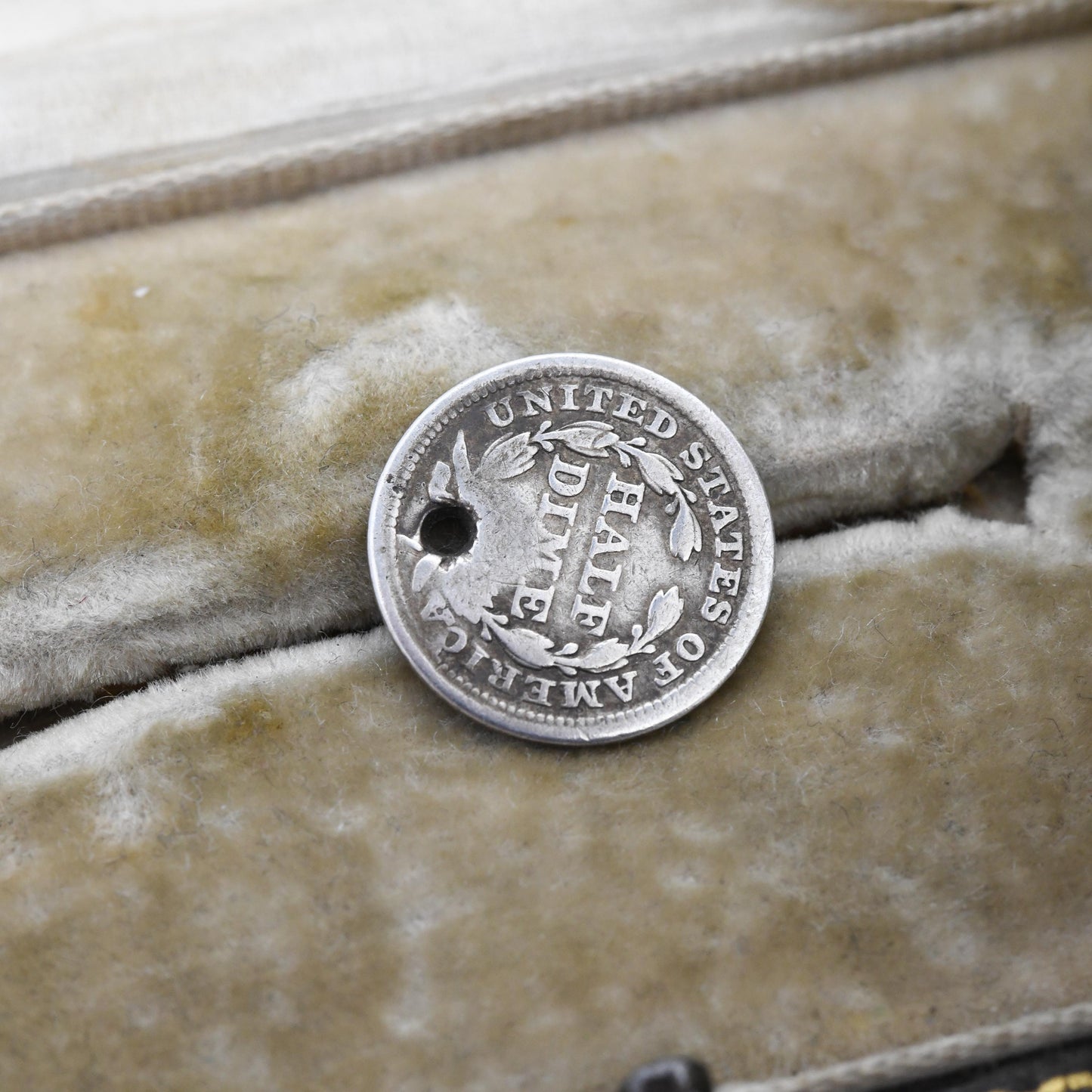 1858 American Half Dime Coin Charm Pendant Silver Antique - Old 5 Cents | USA Holed Pierced Coin Jewellery | Seated Liberty with Stars