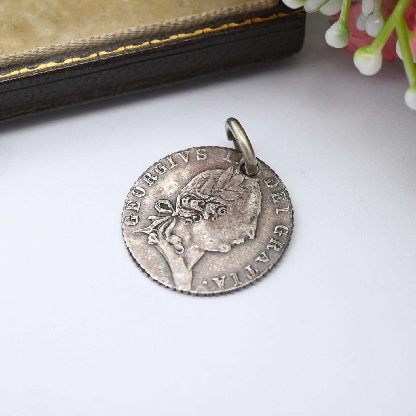 Antique 1790 George III Spade Half Guinea Gaming Token Coin Pendant JW Rex - British Silver Plated Coin Jewellery | Victorian Advertisement