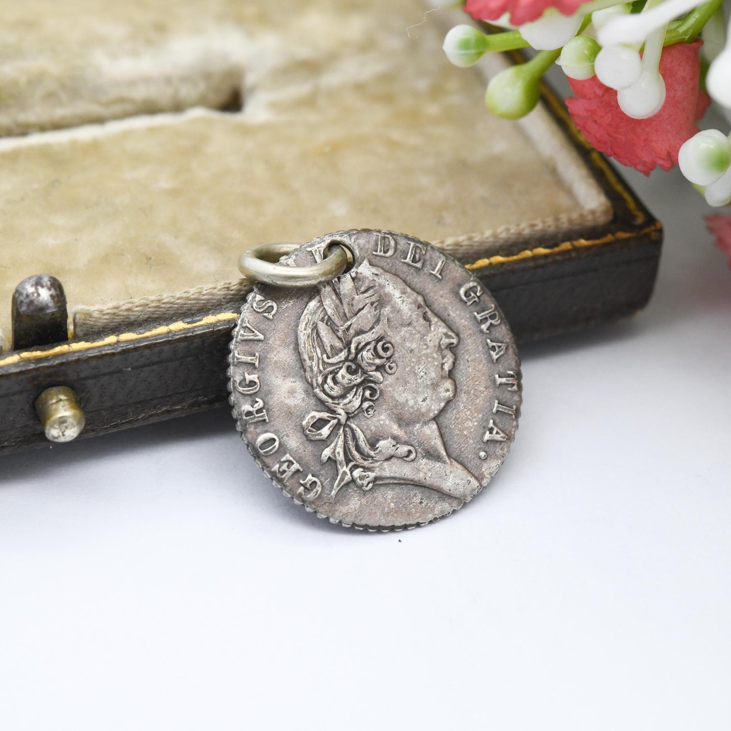 Antique 1790 George III Spade Half Guinea Gaming Token Coin Pendant JW Rex - British Silver Plated Coin Jewellery | Victorian Advertisement