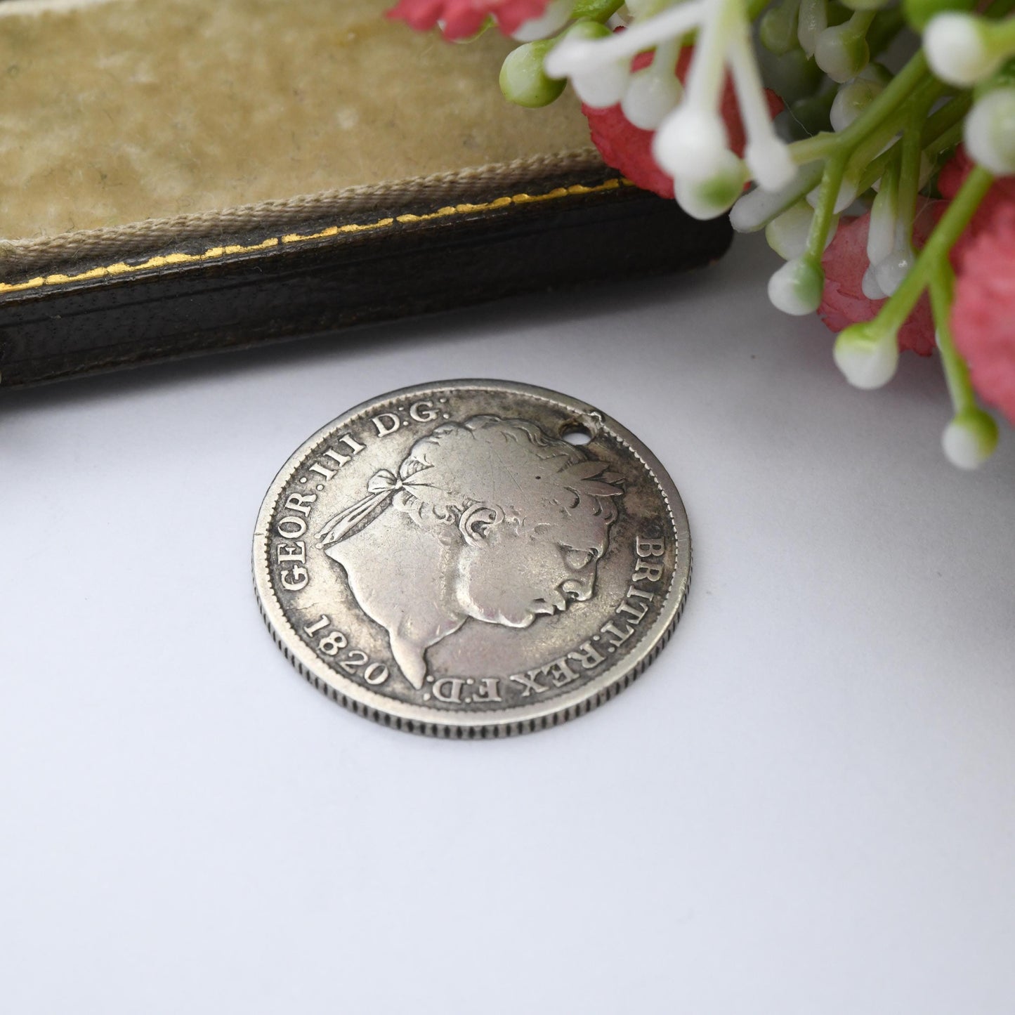 Antique George III Shilling Coin Pendant 1820 Sterling Silver Coin Jewellery - Pierced Holed Genuine Georgian Coin