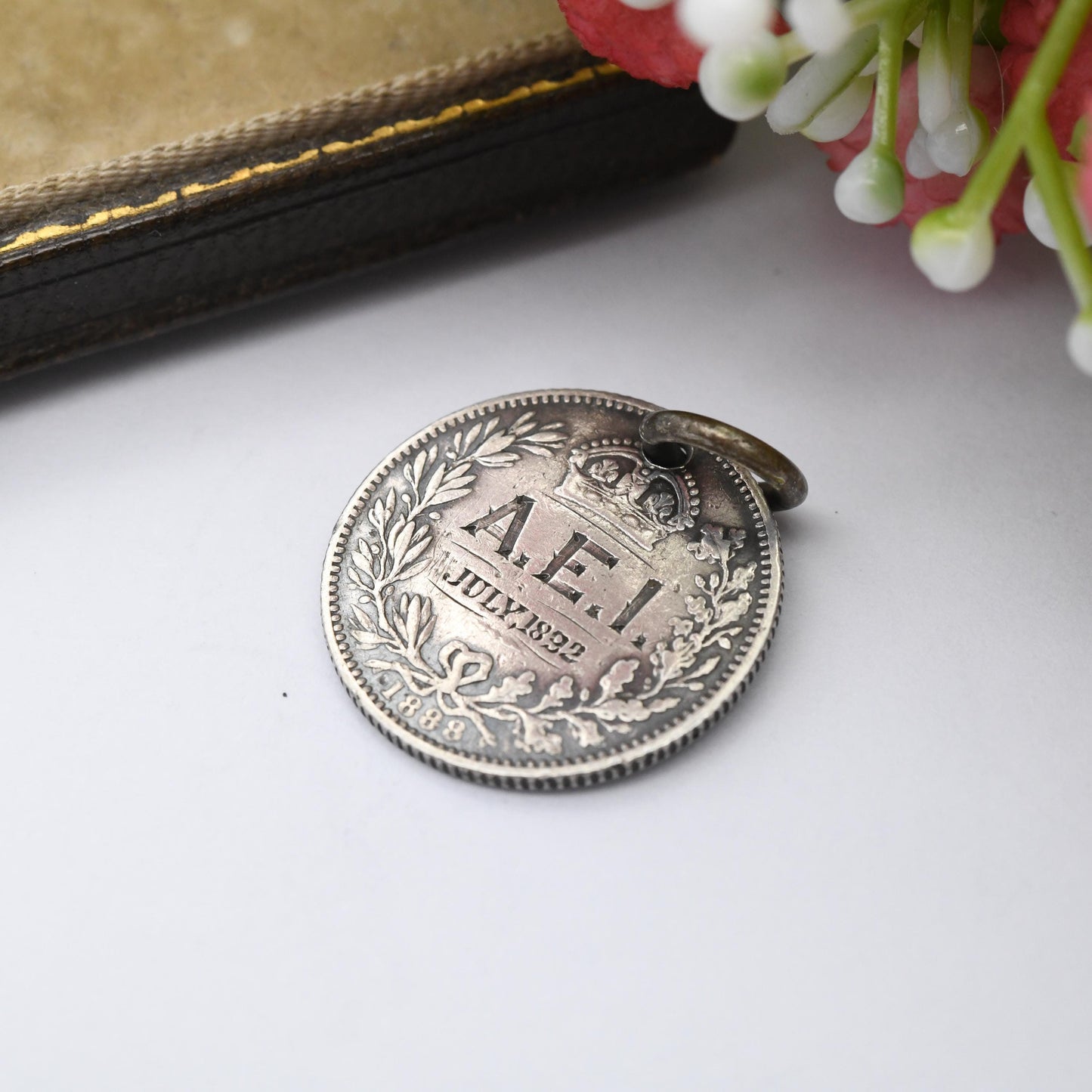 Antique Love Token Coin Amity Eternity Infinity Sterling Silver Queen Victoria Sixpence Coin Charm Pendant 1892 - AEI Victorian Jewellery