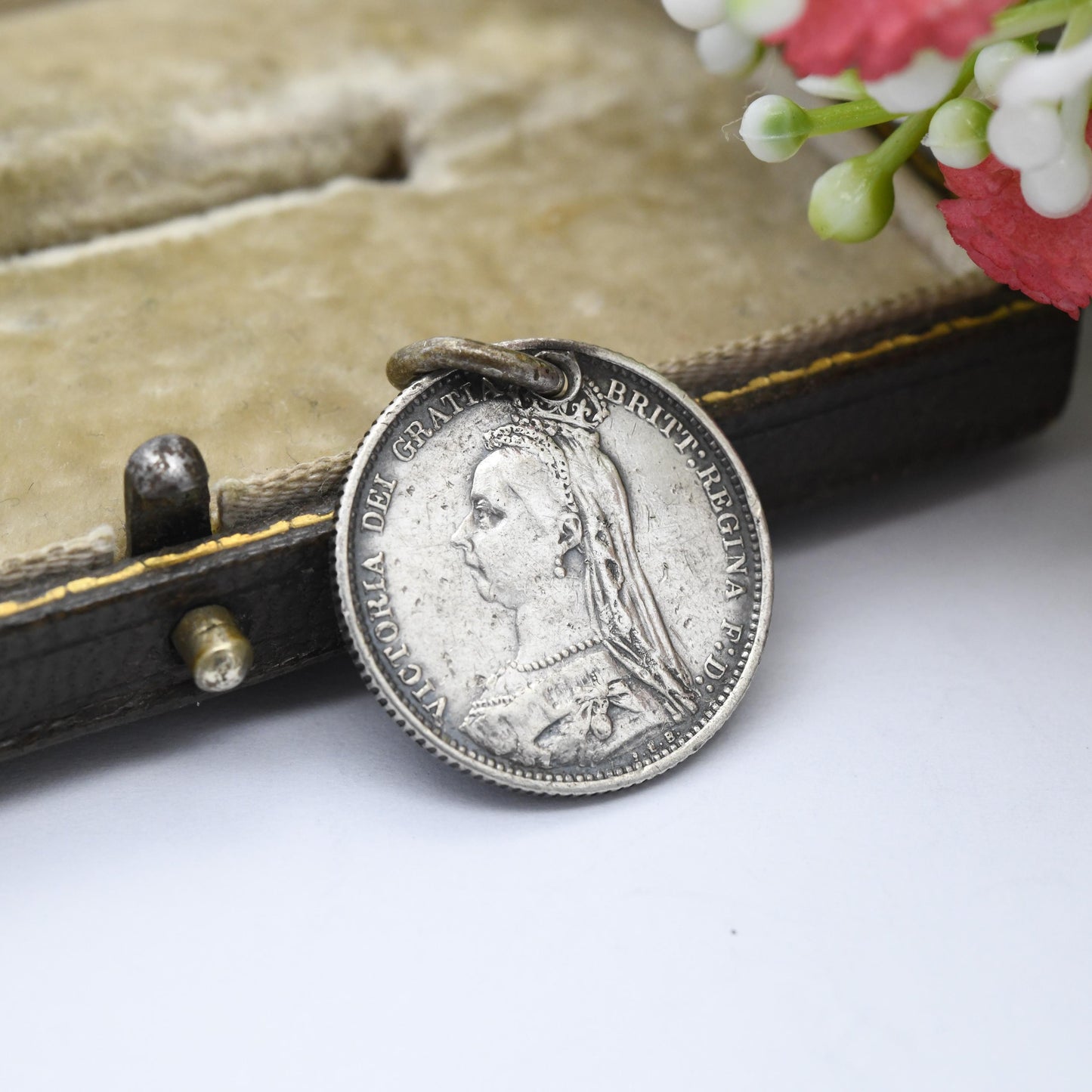 Antique Love Token Coin Amity Eternity Infinity Sterling Silver Queen Victoria Sixpence Coin Charm Pendant 1892 - AEI Victorian Jewellery