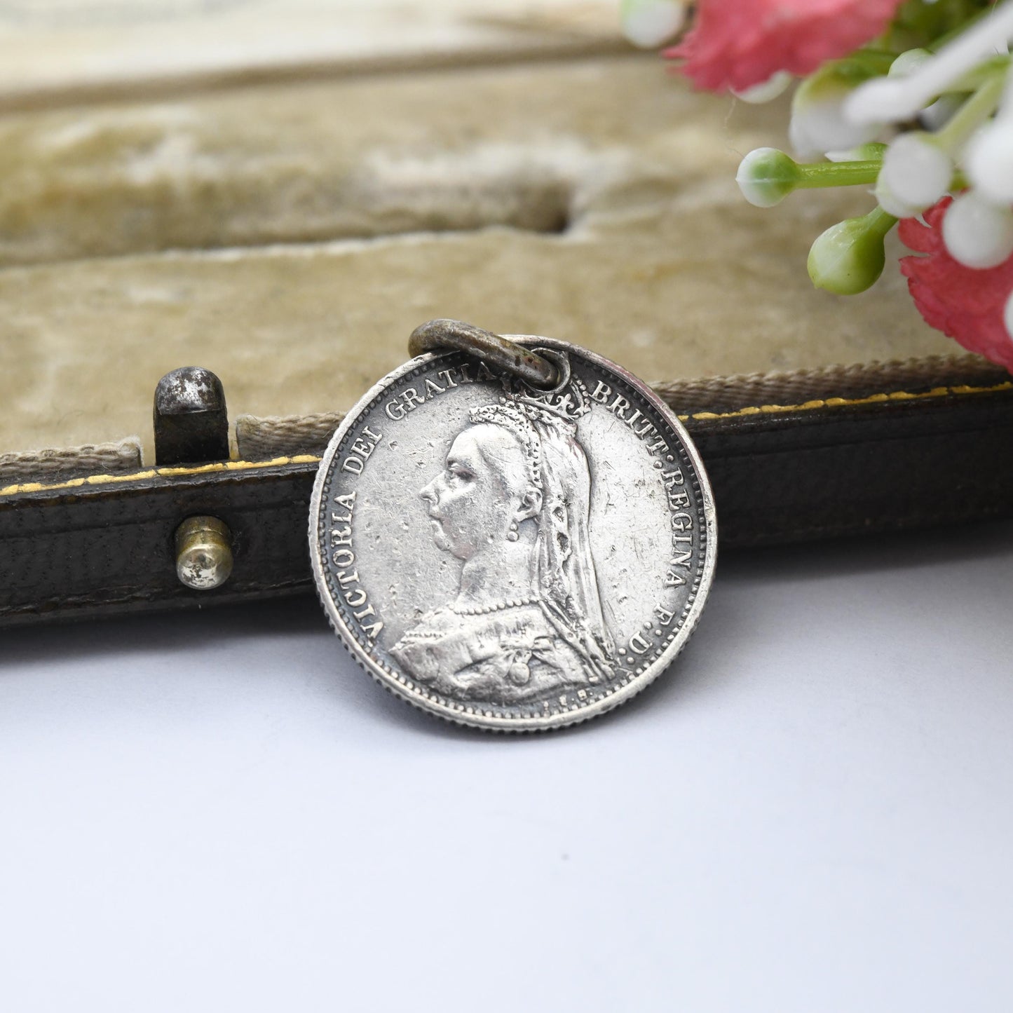 Antique Love Token Coin Amity Eternity Infinity Sterling Silver Queen Victoria Sixpence Coin Charm Pendant 1892 - AEI Victorian Jewellery