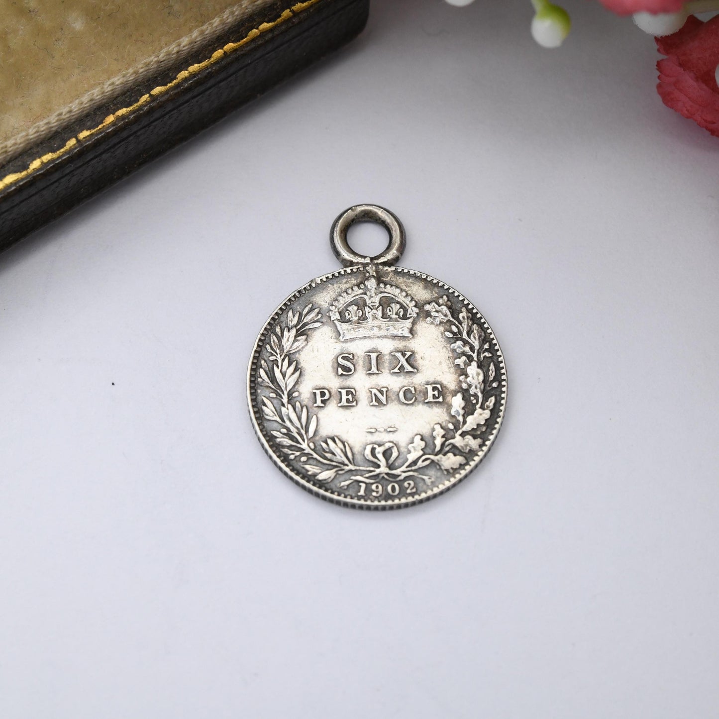 1902 Edward VII Six Pence Coin Pendant Charm Silver Antique - Edwardian Solid Sterling Silver Coin Jewellery