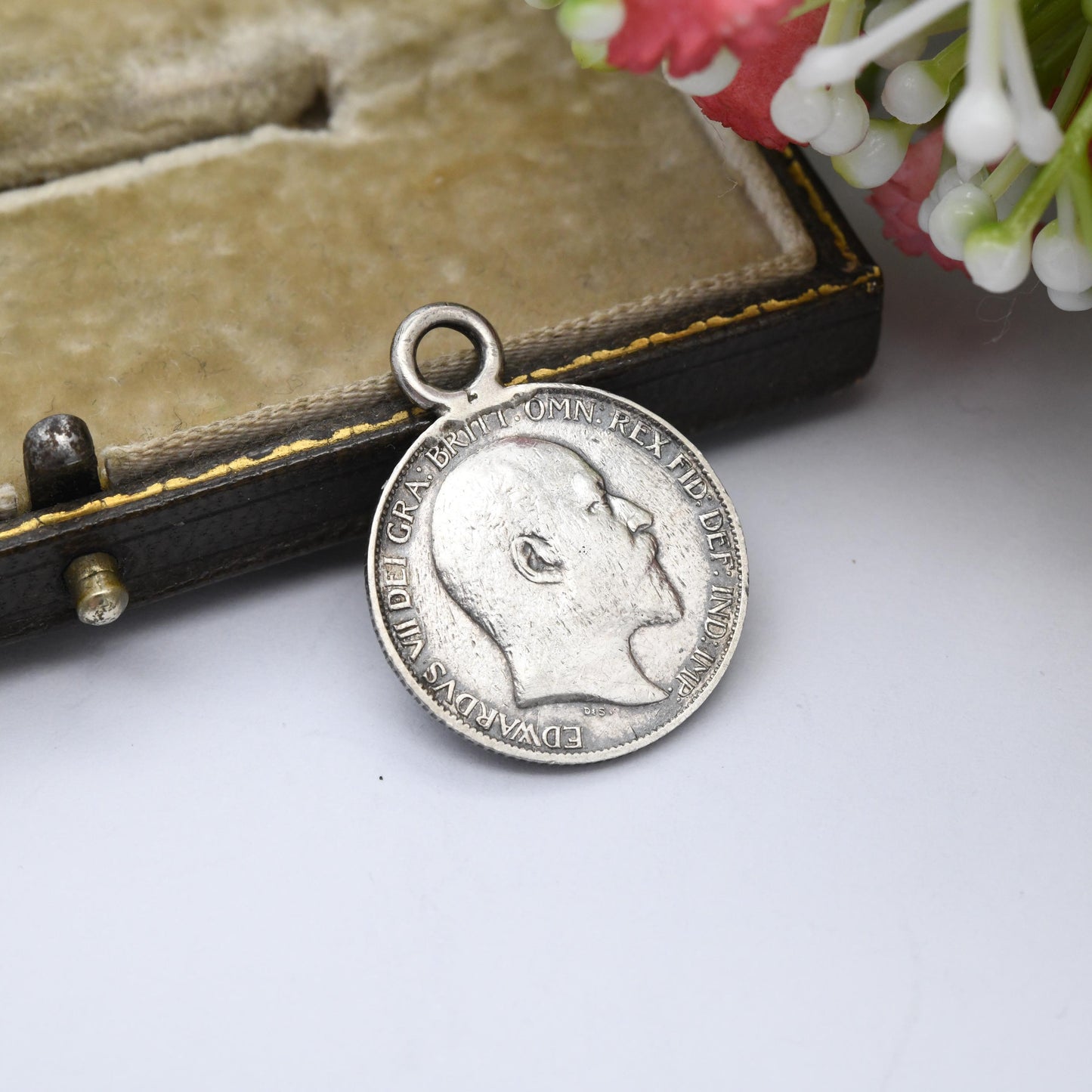1902 Edward VII Six Pence Coin Pendant Charm Silver Antique - Edwardian Solid Sterling Silver Coin Jewellery