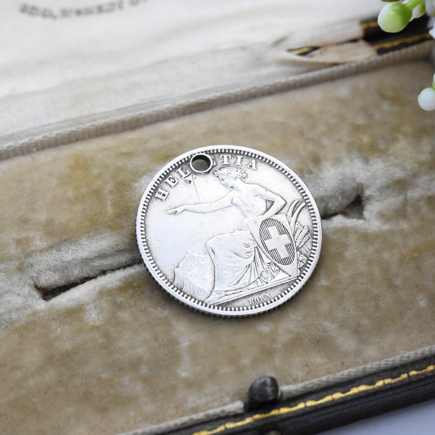 Antique 1 Franc Coin 1861 Switzerland Charm Pendant Helvetia Seated - 1 CHF Swiss Franc Solid Silver Coin Jewellery | Victorian Period