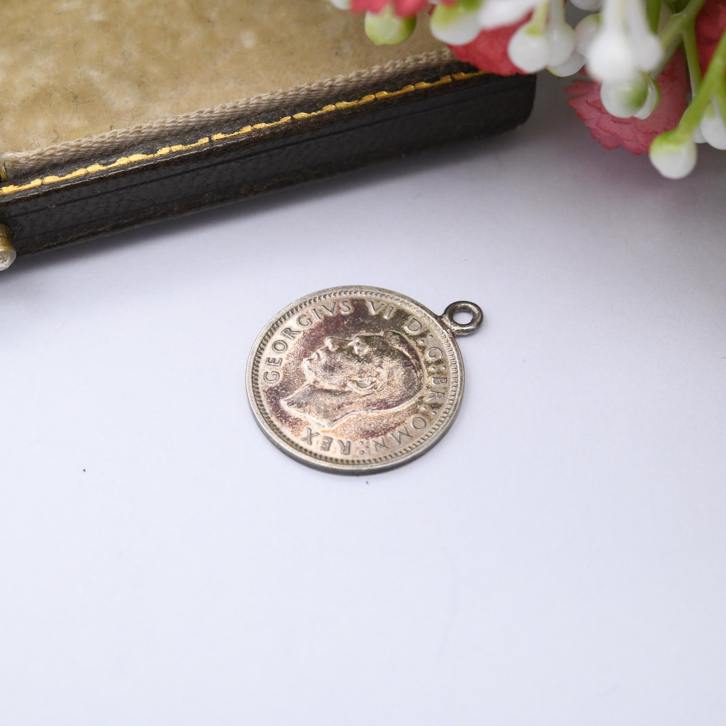 Vintage Silver George VI Threepence 1937 Coin Charm Pendant - Solid Silver Coin Jewellery