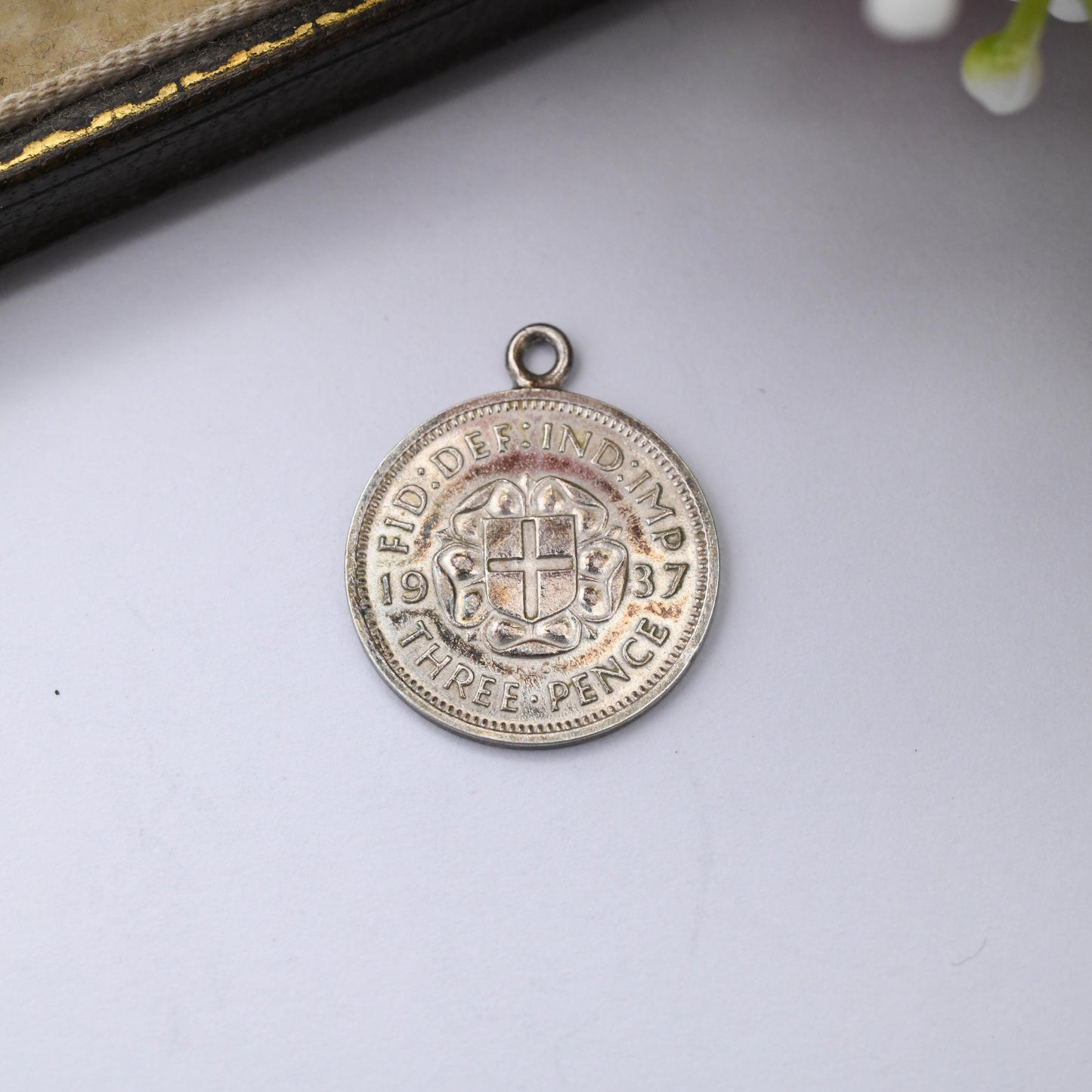 Vintage Silver George VI Threepence 1937 Coin Charm Pendant - Solid Silver Coin Jewellery