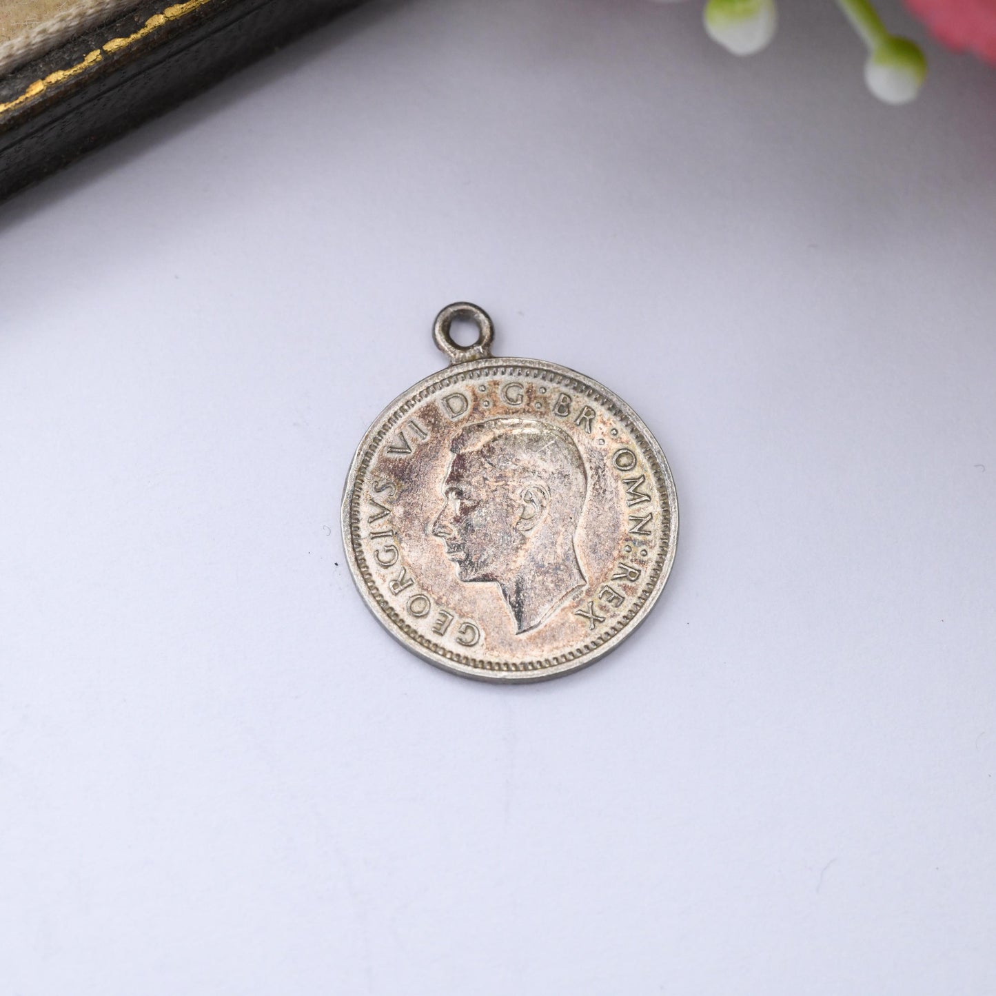 Silver George VI Threepence 1940 Coin Charm Pendant - Vintage Silver Coin Jewellery | Really Good Condition with Toning
