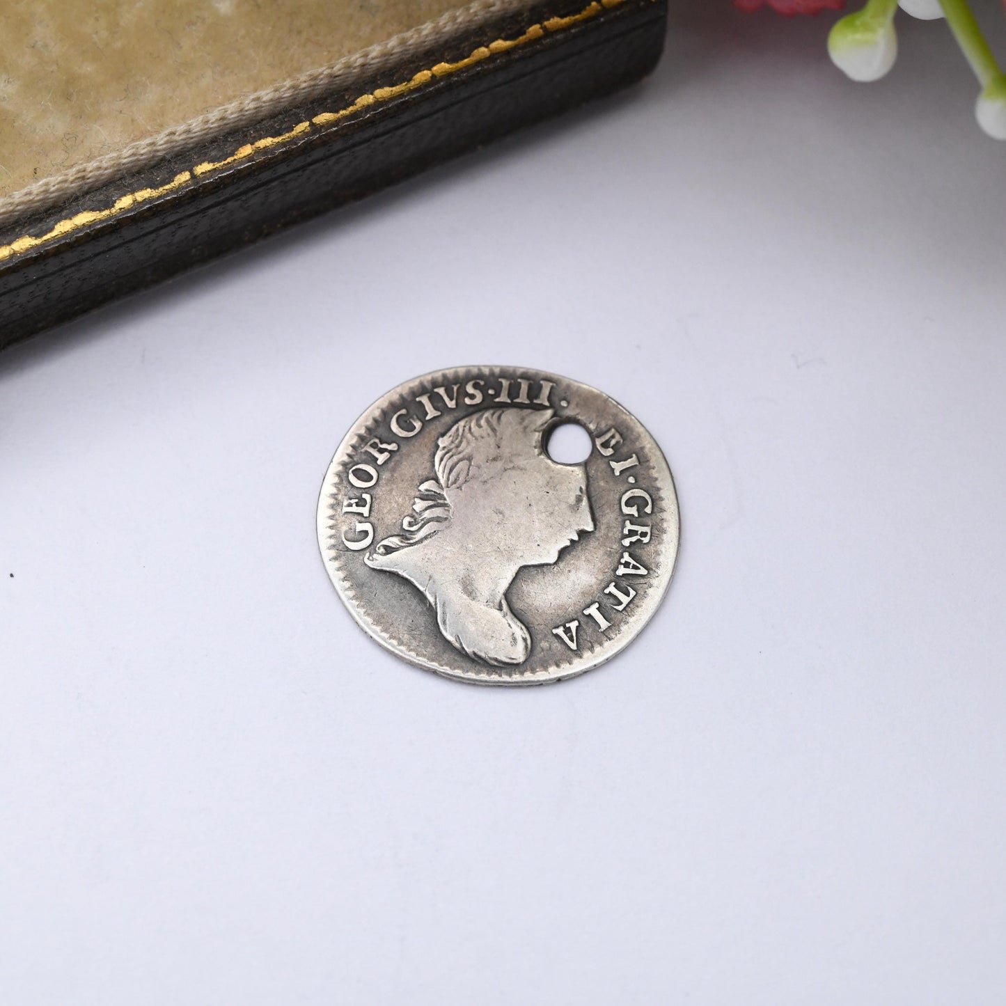 Antique Silver 1765 George III Threepence Coin Pendant Charm - Pierced Holed Silver Coin Jewellery | Georgian Era Commemorative